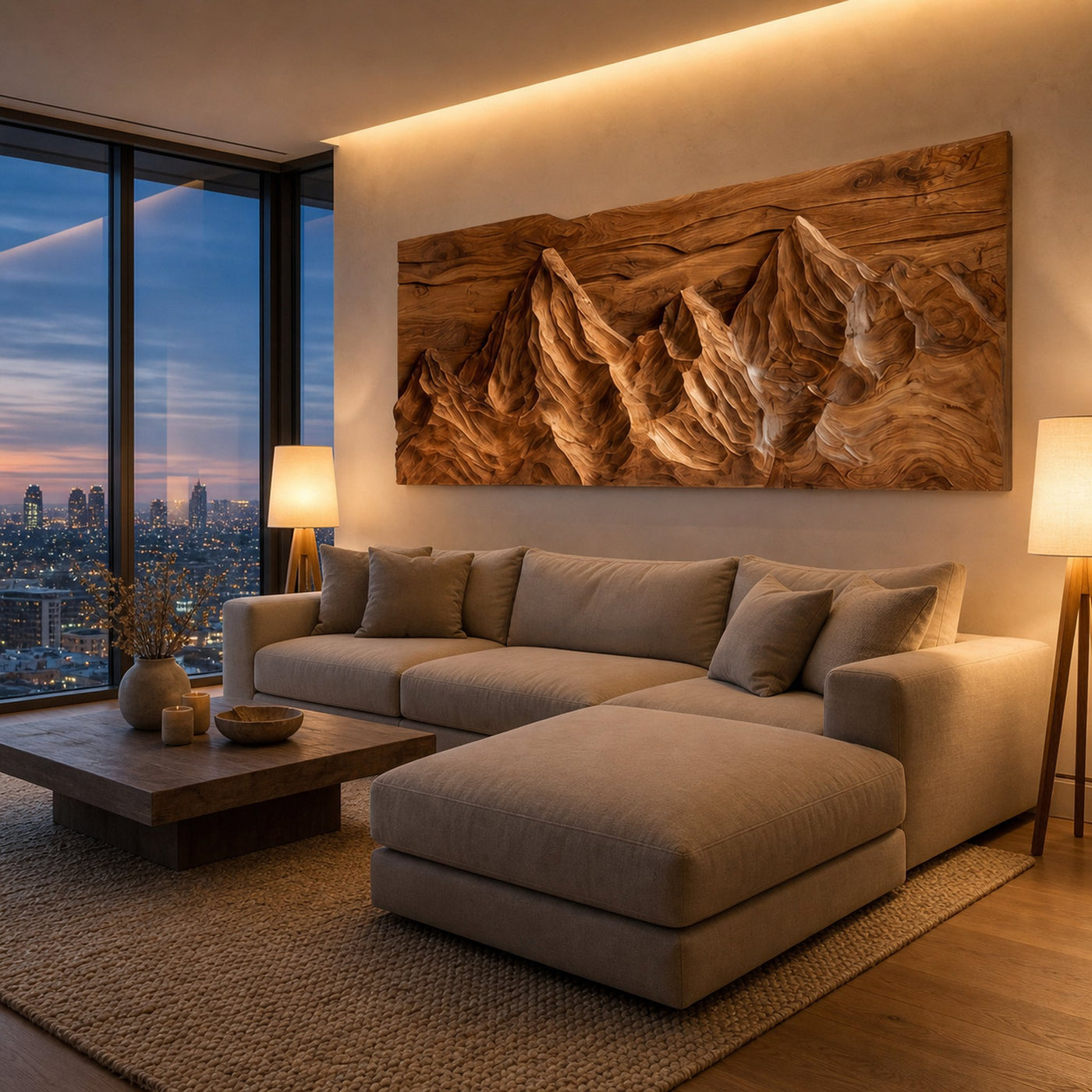 Contemporary Sculptural Wood Wall Art Mountain Design For Living Room - product view 6