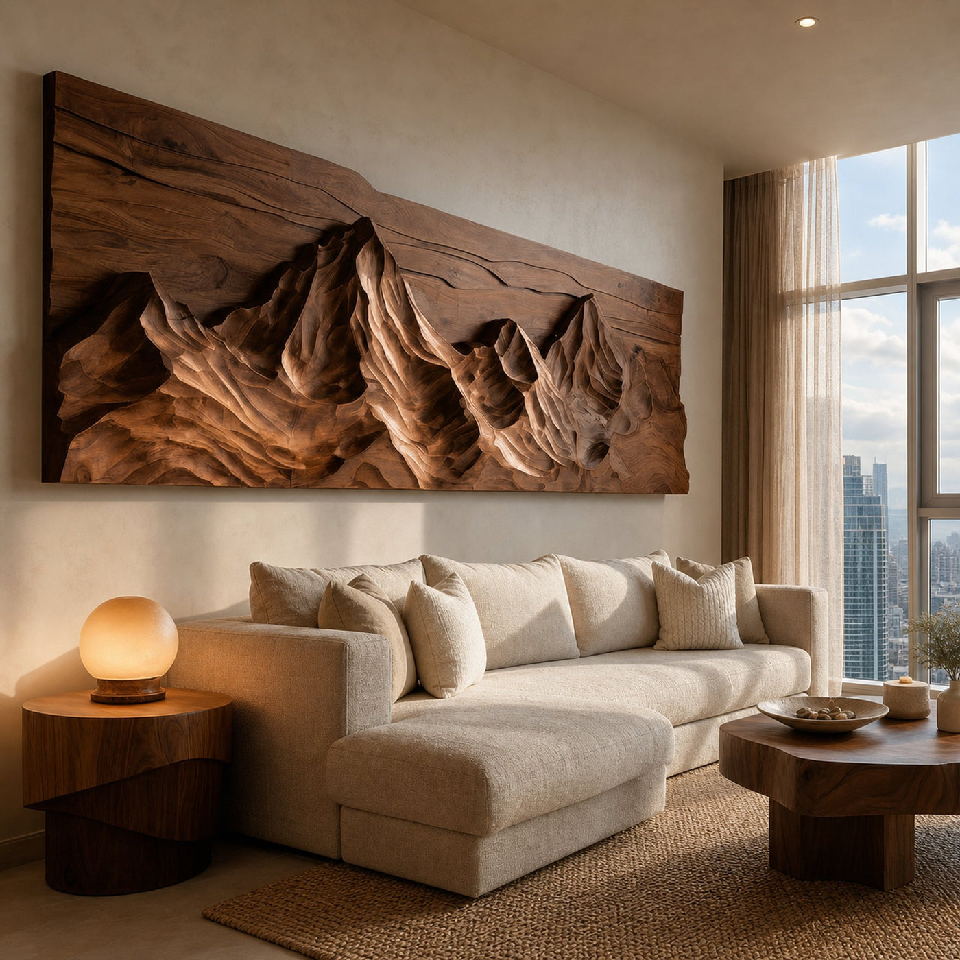 Contemporary Sculptural Wood Wall Art Mountain Design For Living Room - product view 7