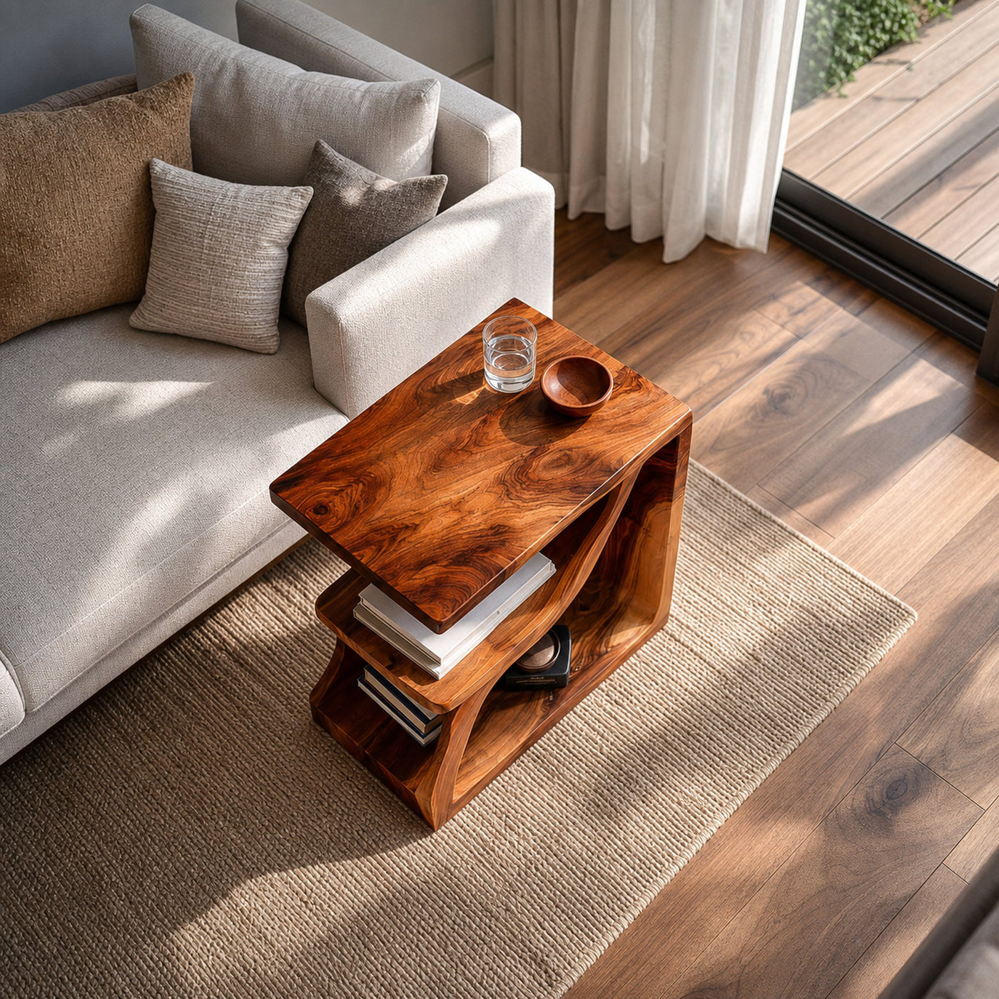 Contemporary Sculptural Wooden Side Table For Living Spaces - product view 6