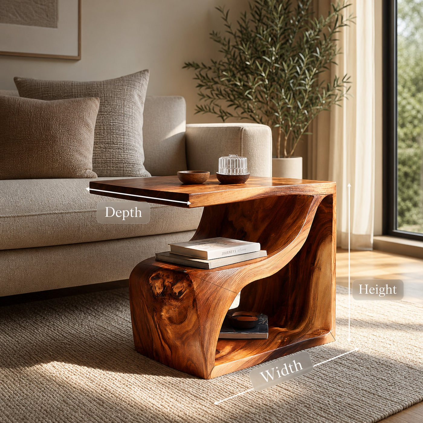 Contemporary Sculptural Wooden Side Table For Living Spaces - product view 7