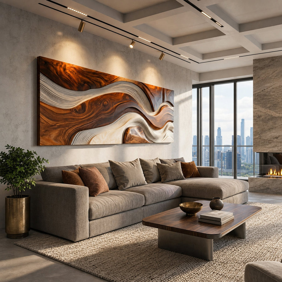 Contemporary Sculpture Wooden Wall Art For Living Room