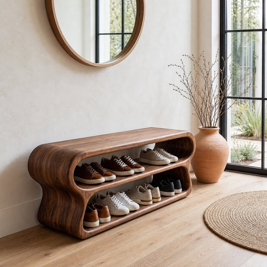 Contemporary Shoe Bench With Open Storage Compartments For Hallway