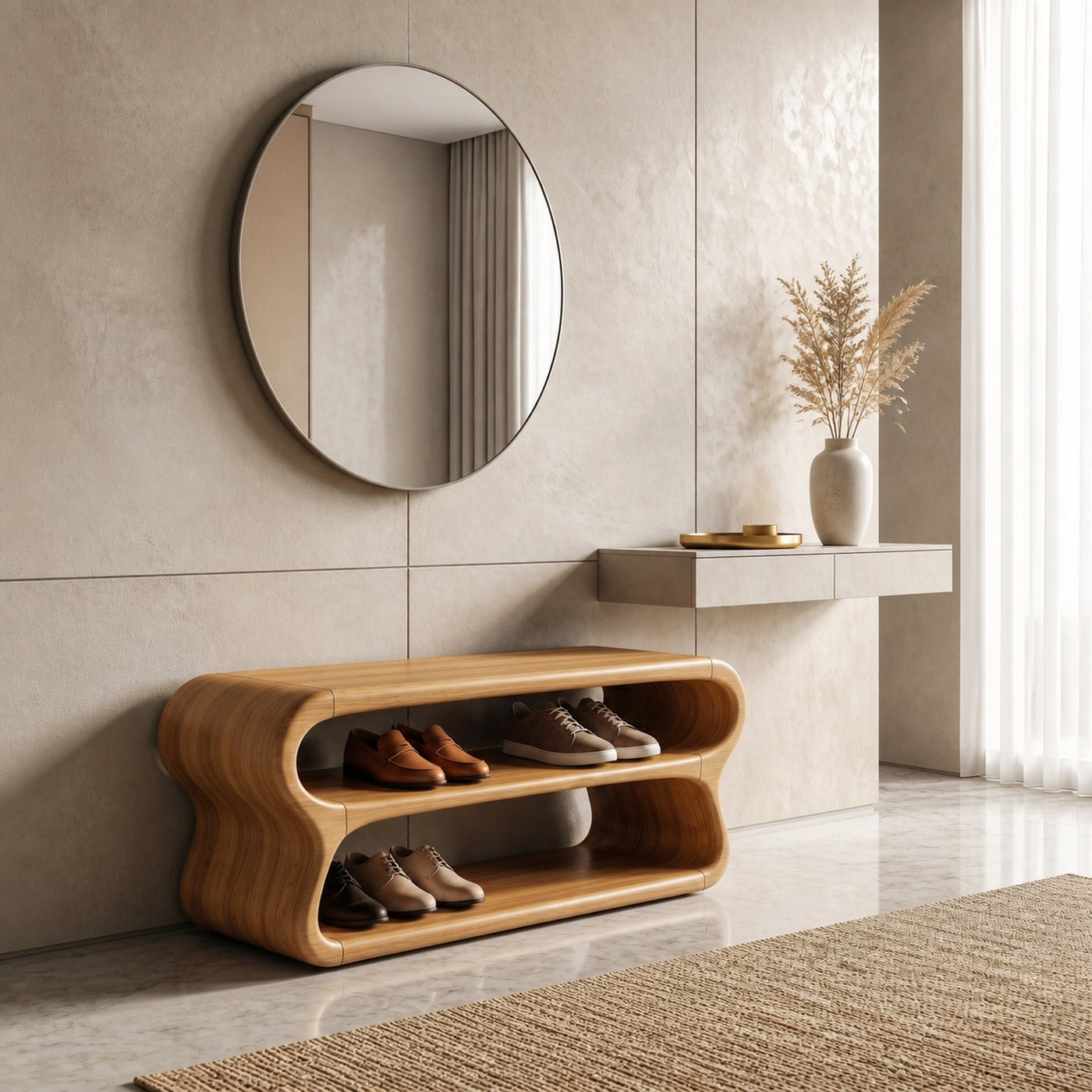 Contemporary Shoe Bench With Open Storage Compartments For Hallway - product view 6