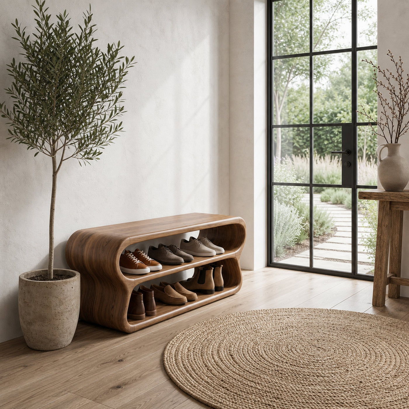 Contemporary Shoe Bench With Open Storage Compartments For Hallway - product view 7