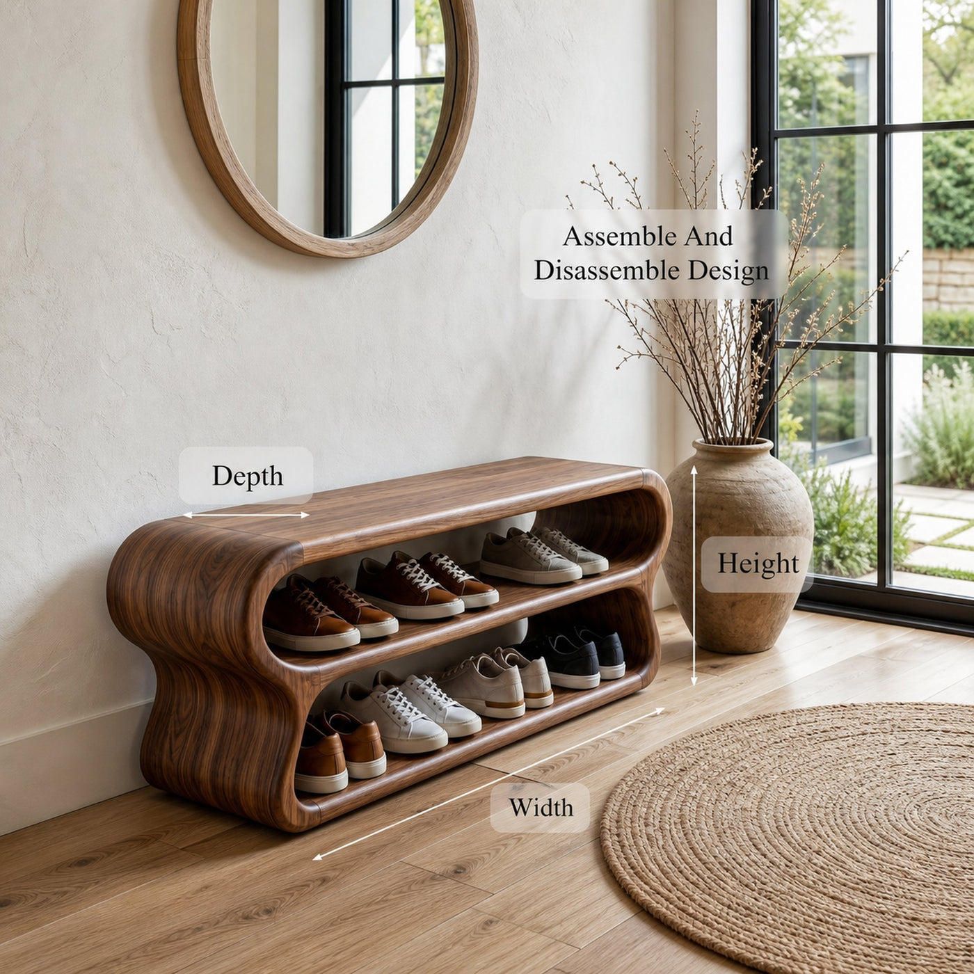 Contemporary Shoe Bench With Open Storage Compartments For Hallway - product view 8