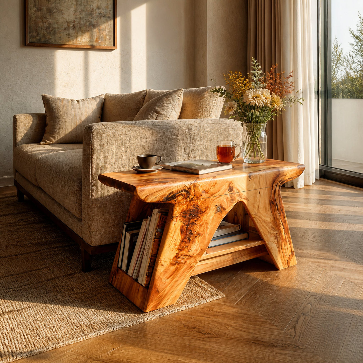 Contemporary Side Table With Shelf Storage For Small Space