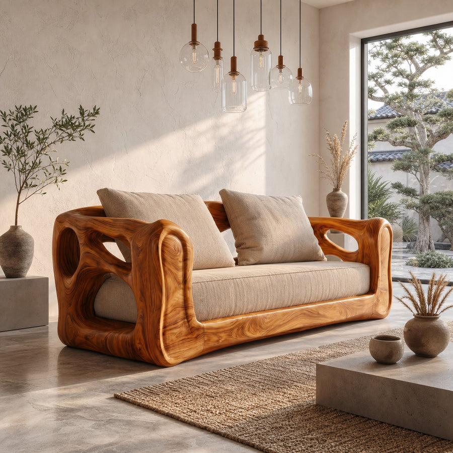 Contemporary Sofa Frame With Organic Flowing Wood Design For Living Room