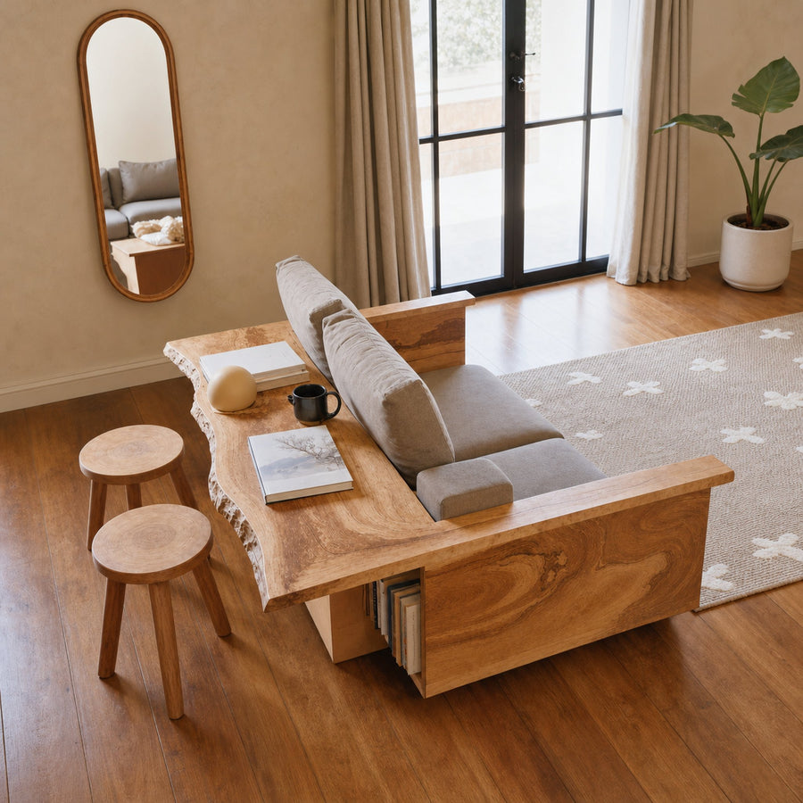 Contemporary Sofa With Built In Side Table For Living Room