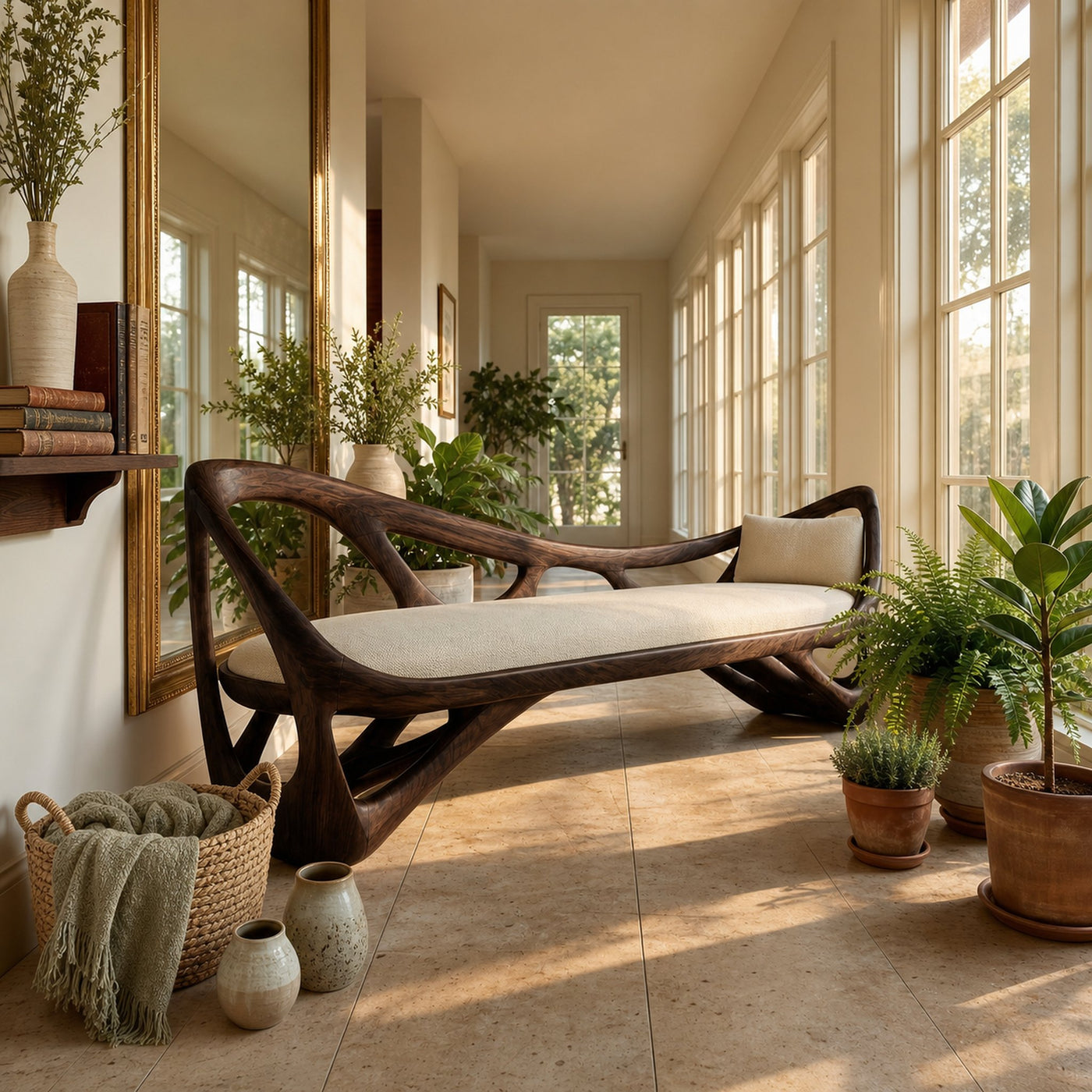 Contemporary Solid Wood Bench Family Room - product view 7
