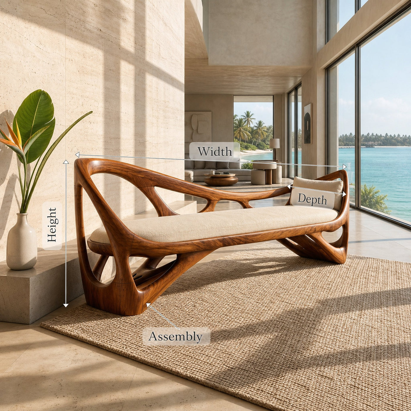 Contemporary Solid Wood Bench Family Room - product view 8