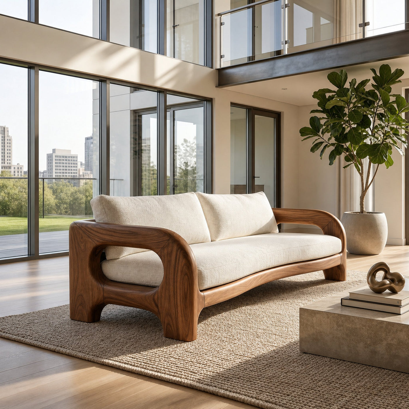 Contemporary Solid Wood Sofa With Architectural Frame For Modern Home