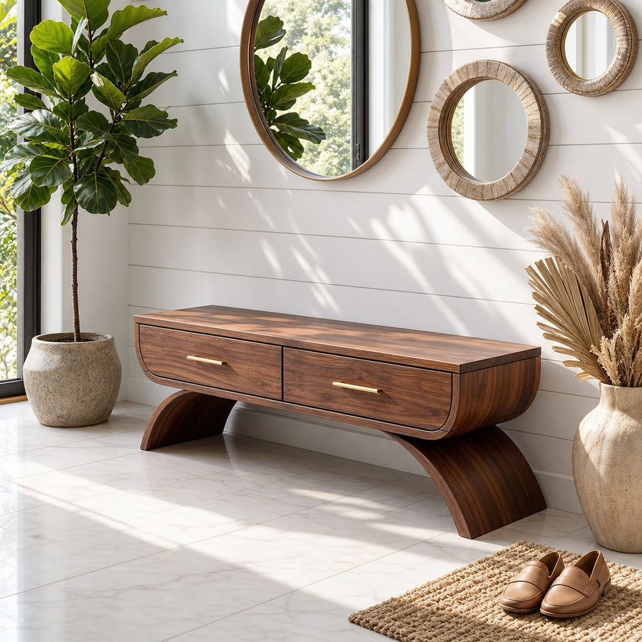 Contemporary Storage Bench With Drawer For Mudroom Interior Area