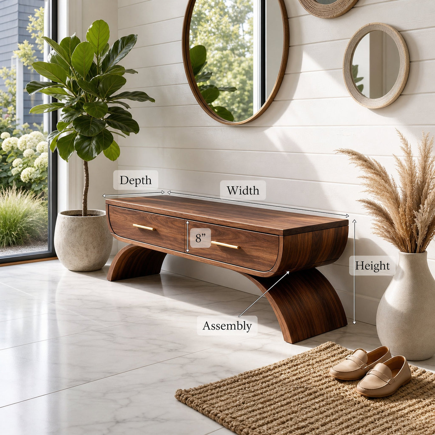 Contemporary Storage Bench With Drawer For Mudroom Interior Area - product view 8