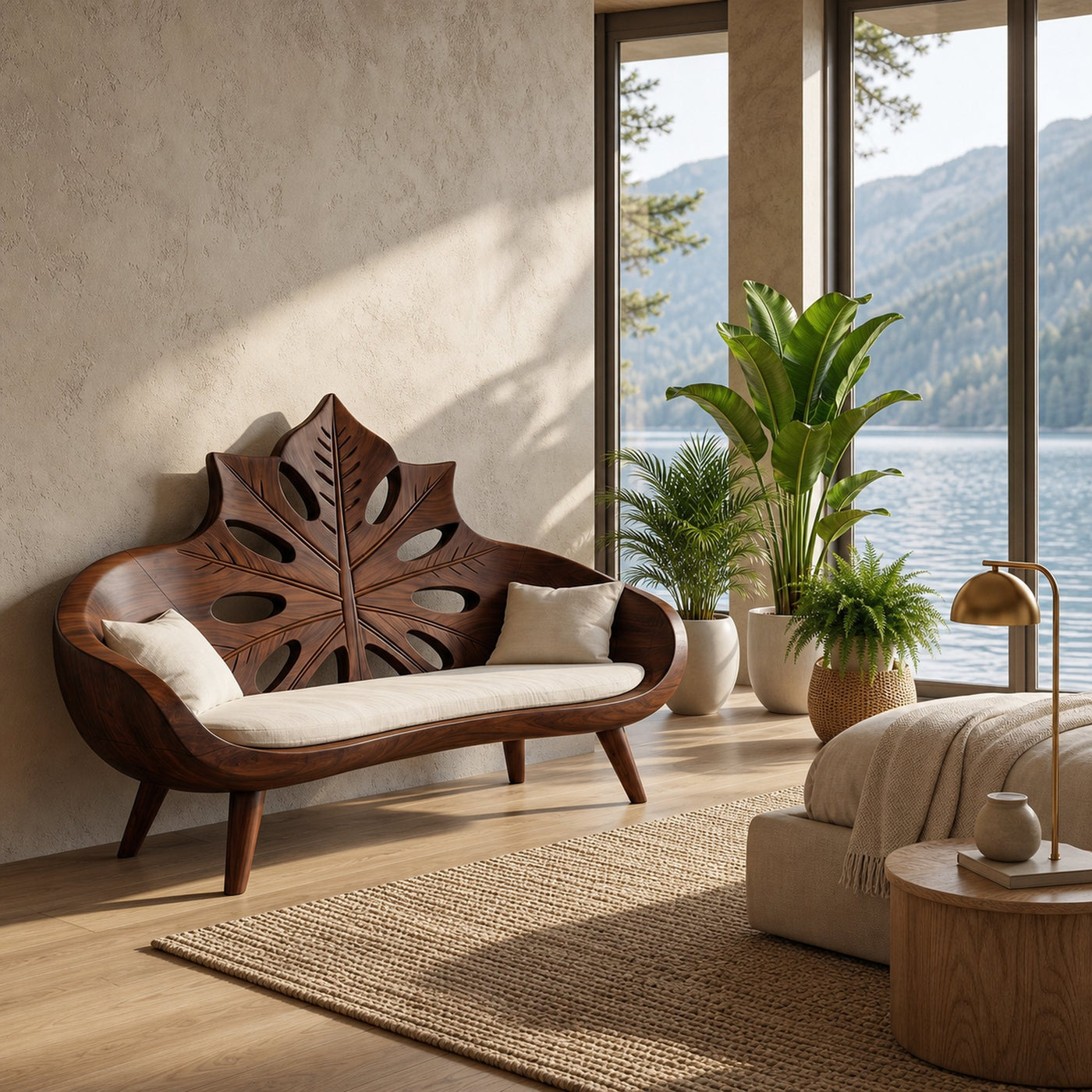 Contemporary Sunburst Leaf Back Bench For Lounge Interior Space - product view 7