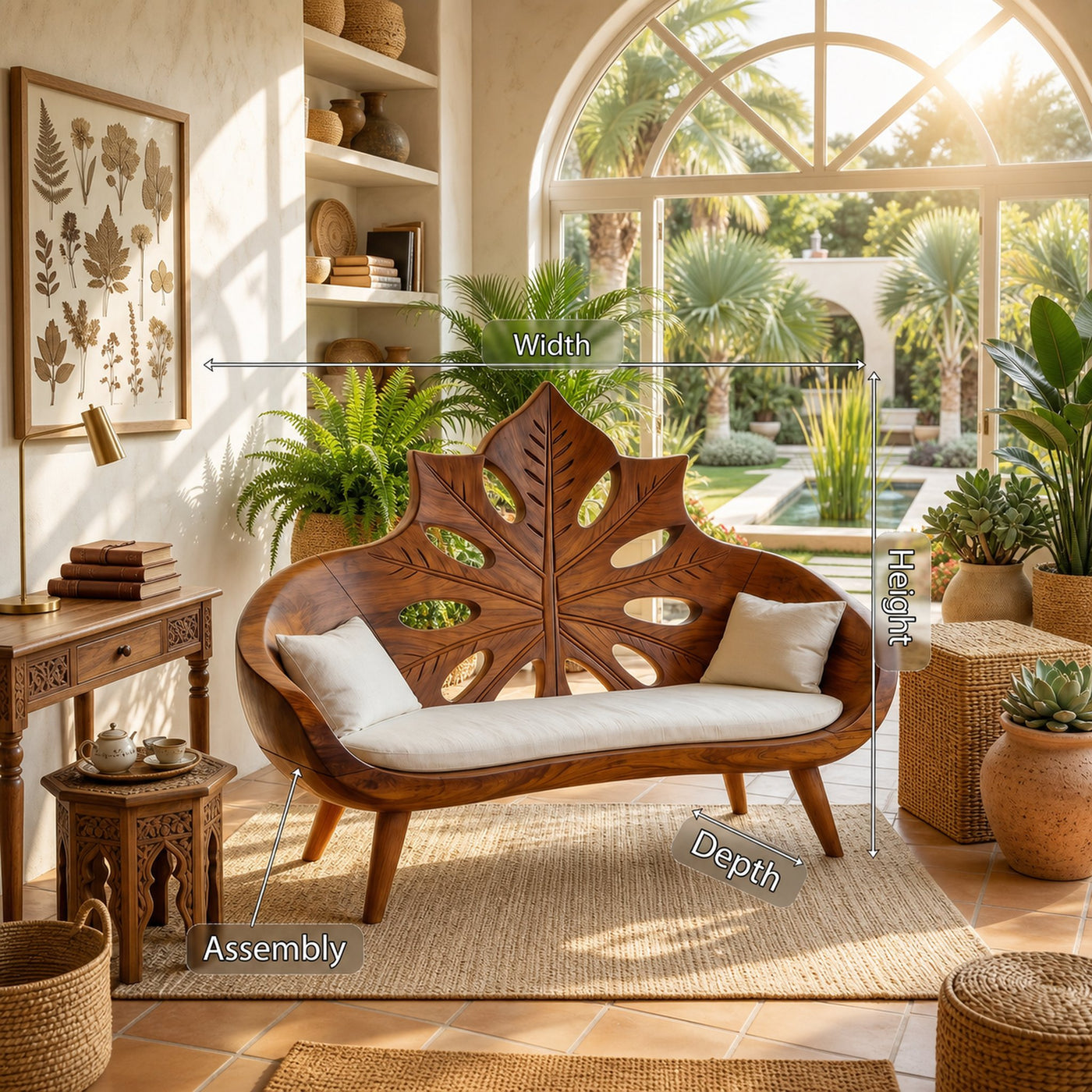 Contemporary Sunburst Leaf Back Bench For Lounge Interior Space - product view 8