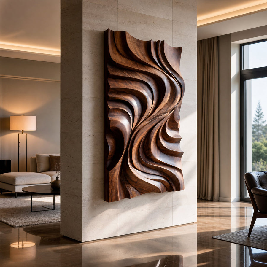 Contemporary Wall Art Piece Large Carved For Home Decor