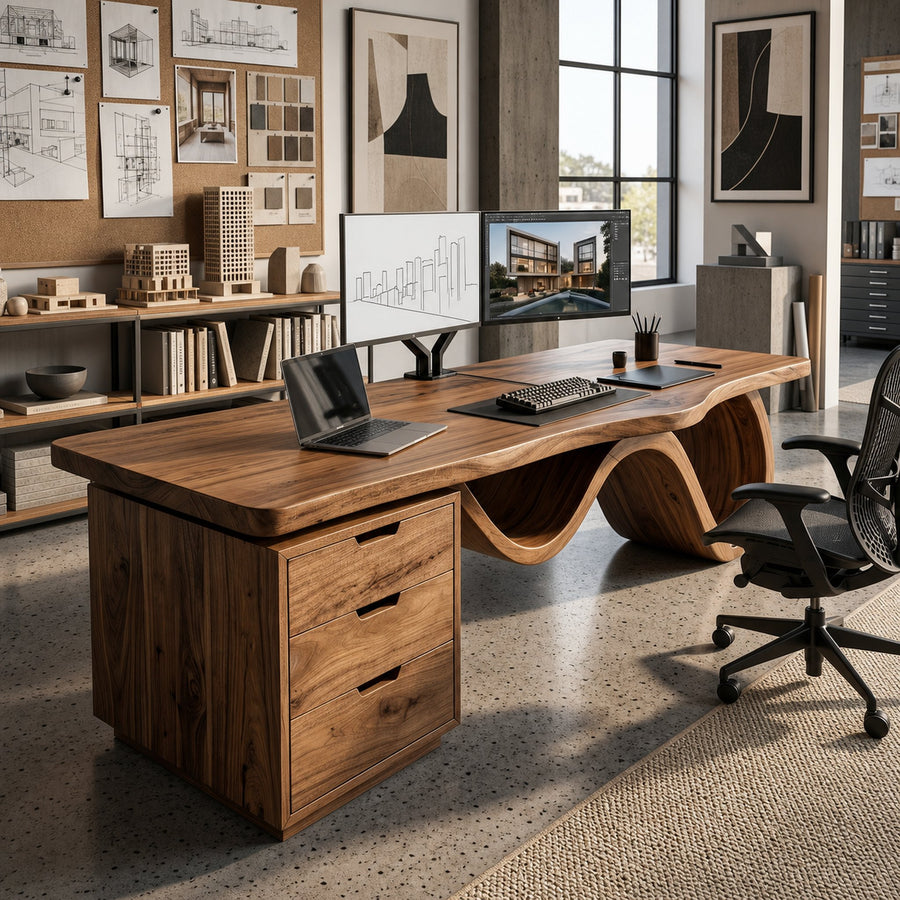 Contemporary Wave Base Executive Desk Design Studio