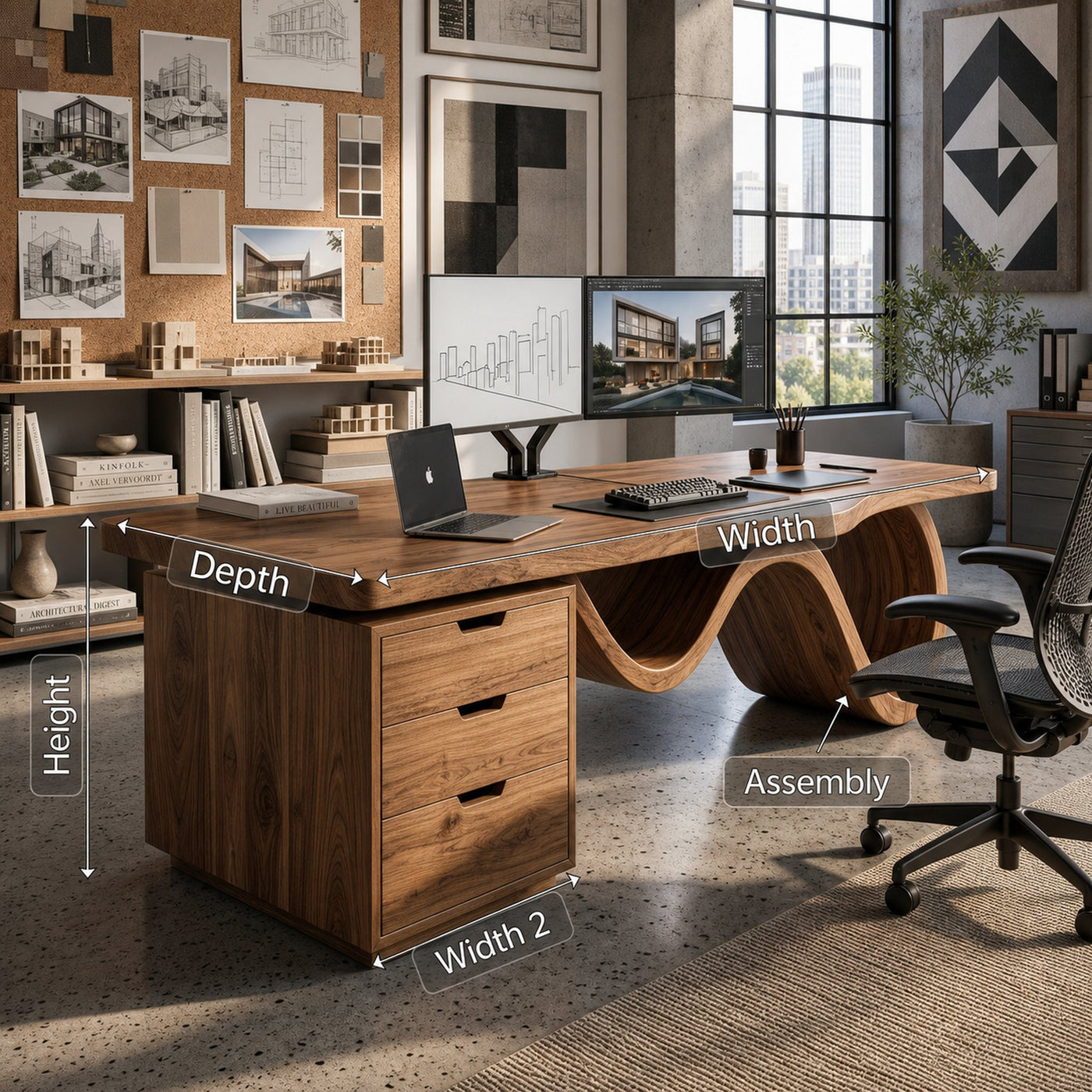 Contemporary Wave Base Executive Desk Design Studio - product view 8
