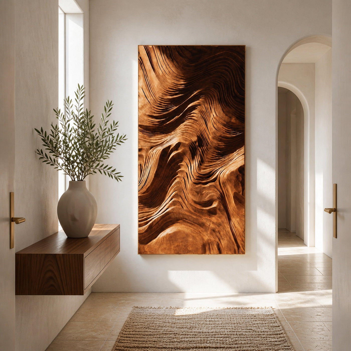 Contemporary Wave Carved Texture Wood Wall Art For Entryway - product view 6