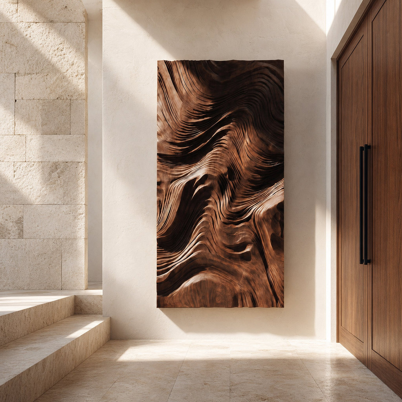 Contemporary Wave Carved Texture Wood Wall Art For Entryway - product view 7