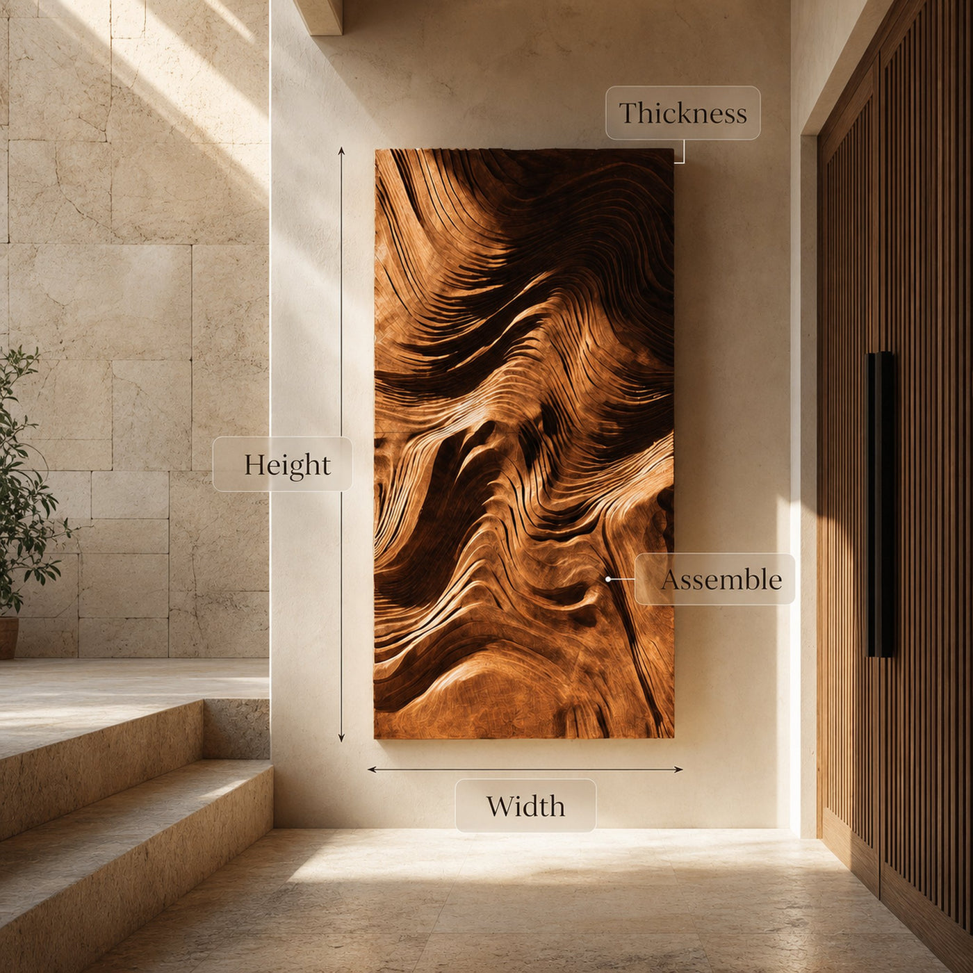Contemporary Wave Carved Texture Wood Wall Art For Entryway - product view 8