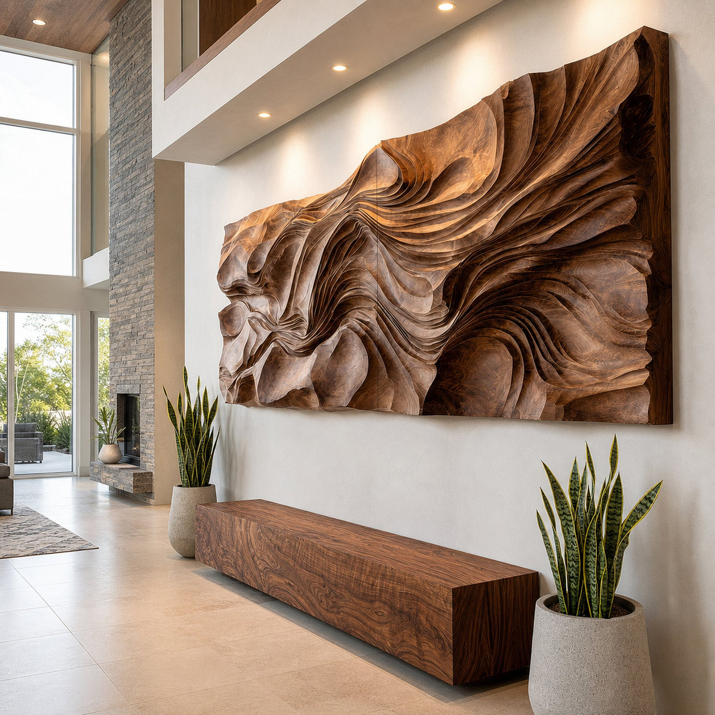 Contemporary Wood Wall Art Wave Carved Design For Wall Deco - product view 6