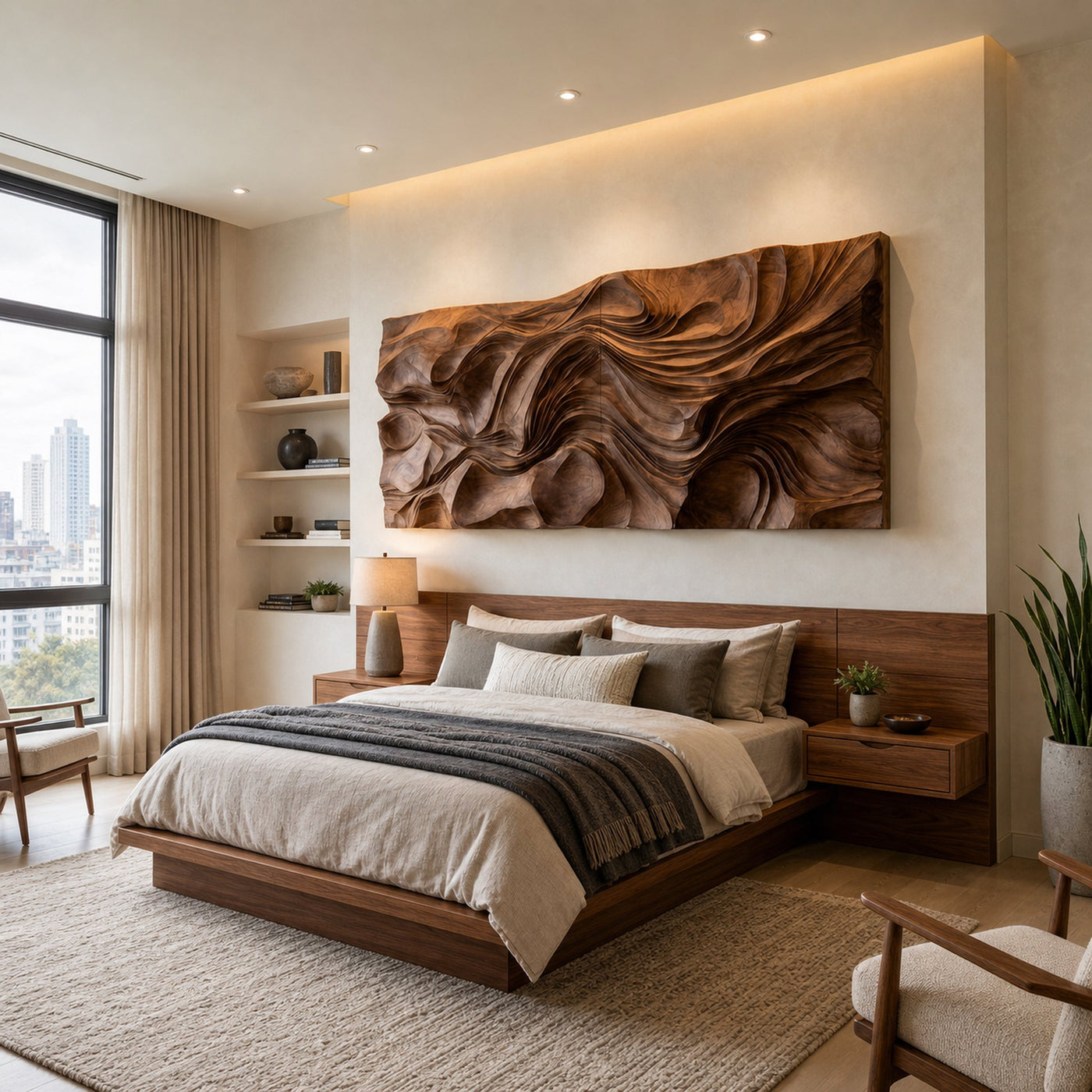 Contemporary Wood Wall Art Wave Carved Design For Wall Deco - product view 7