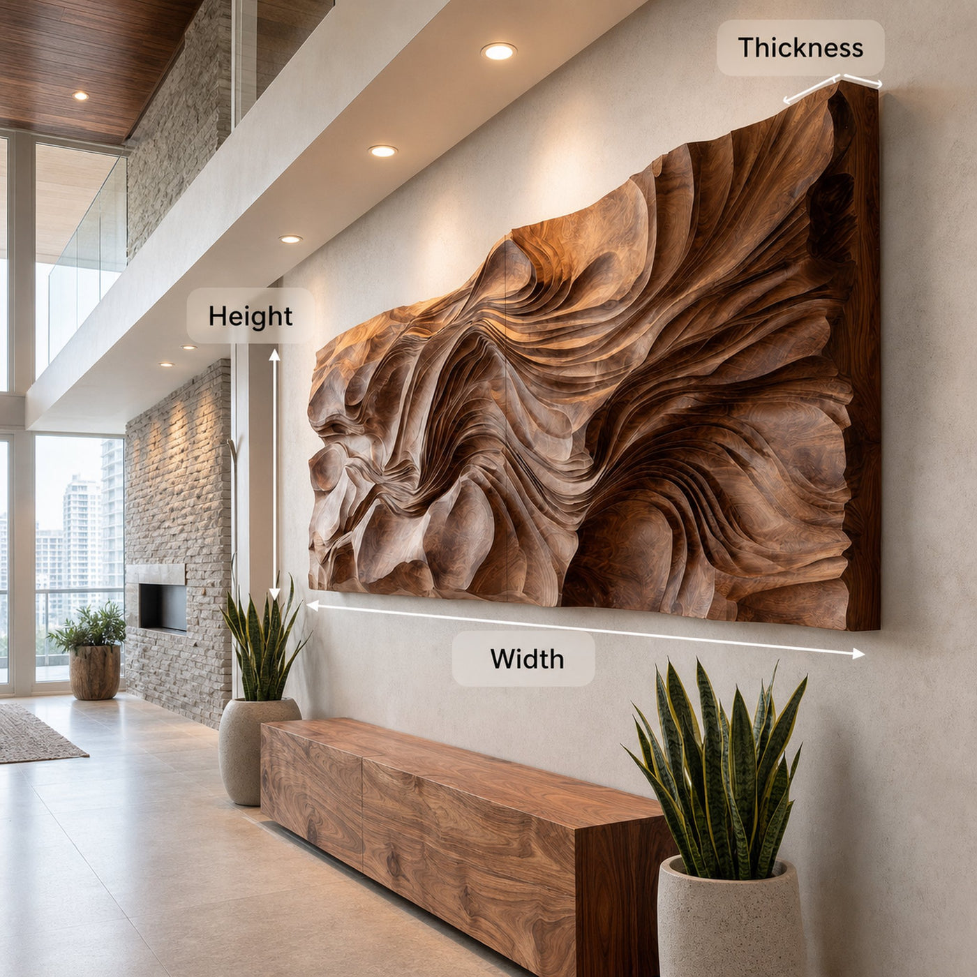 Contemporary Wood Wall Art Wave Carved Design For Wall Deco - product view 8