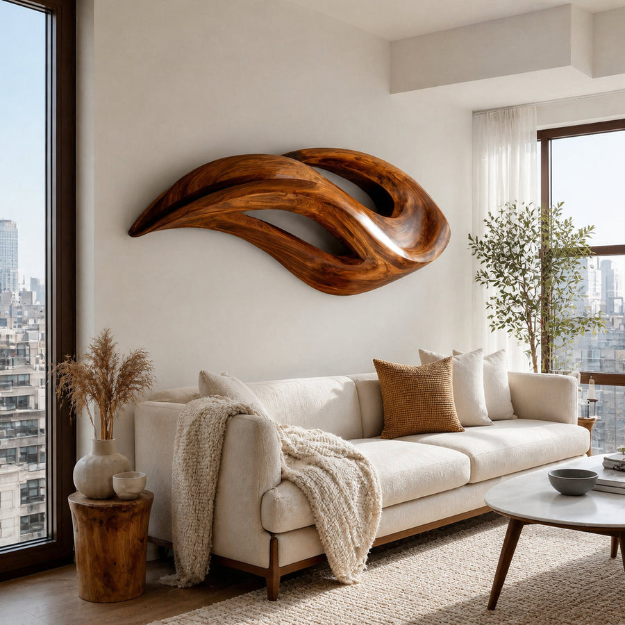 Contemporary Wood Wall Art With Unique Carved For Living Room