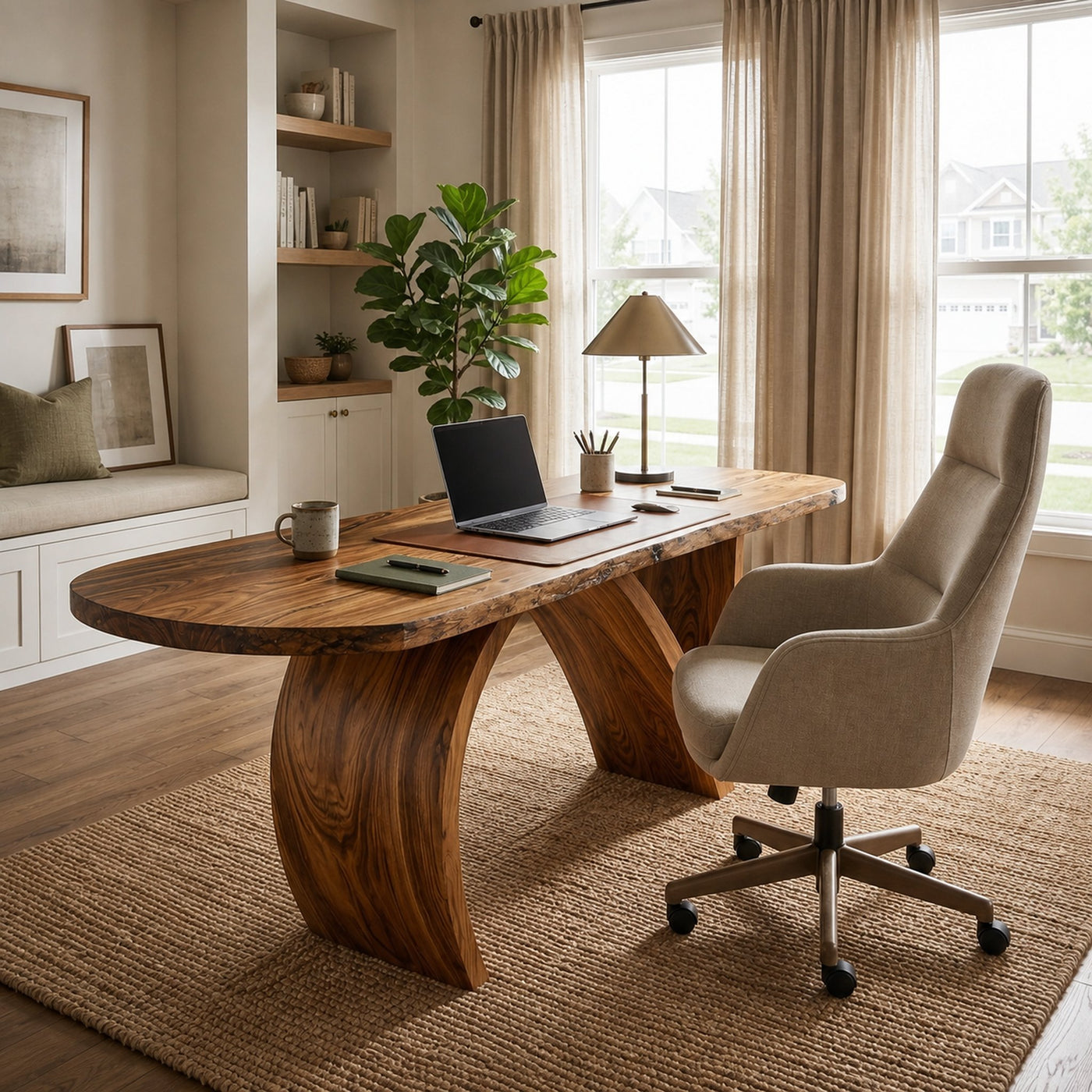 Contemporary Wooden Desk With Artistic Base For Home Workspace - product view 6