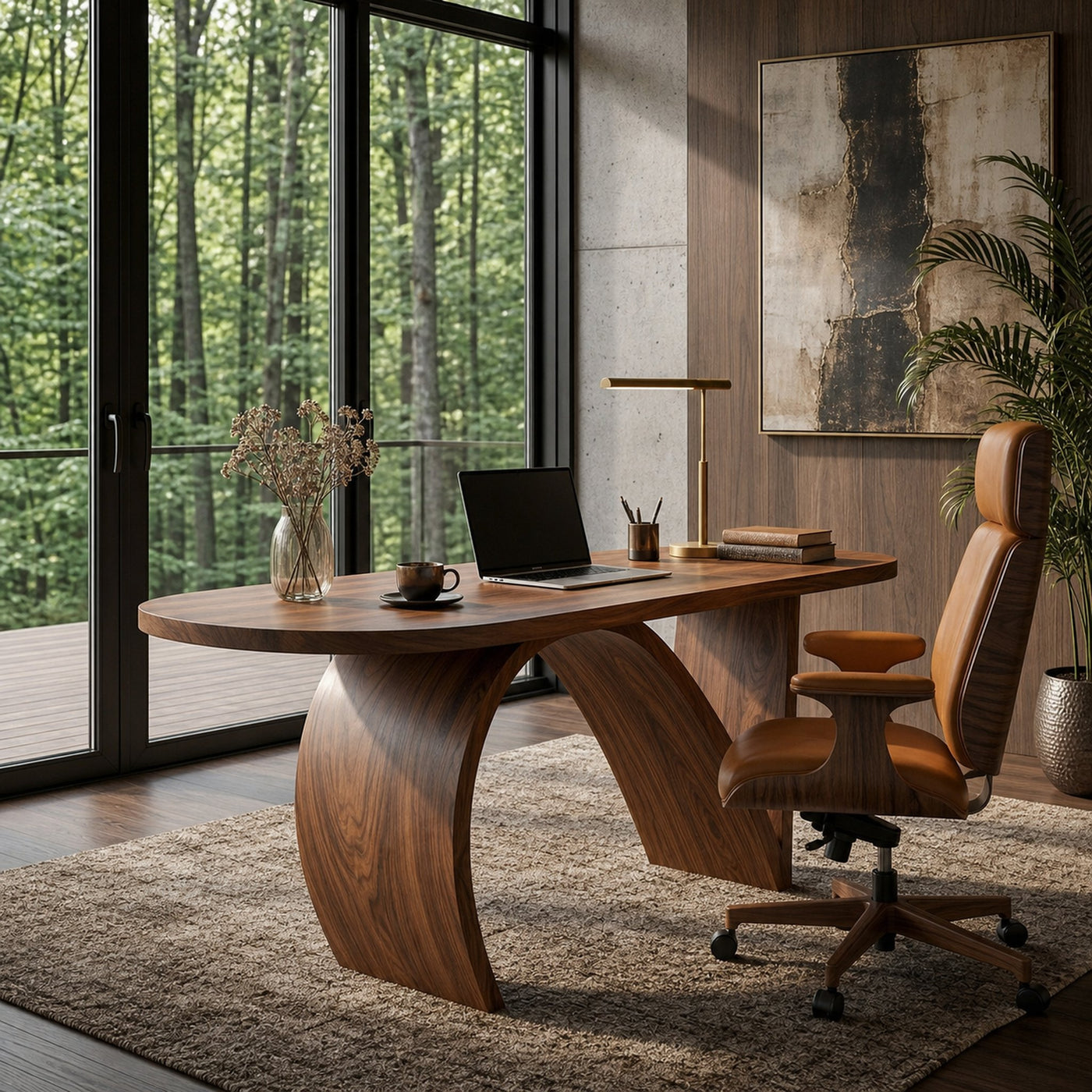 Contemporary Wooden Desk With Artistic Base For Home Workspace - product view 7
