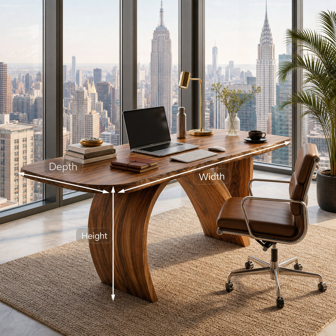 Contemporary Wooden Desk With Artistic Base For Home Workspace - product view 8