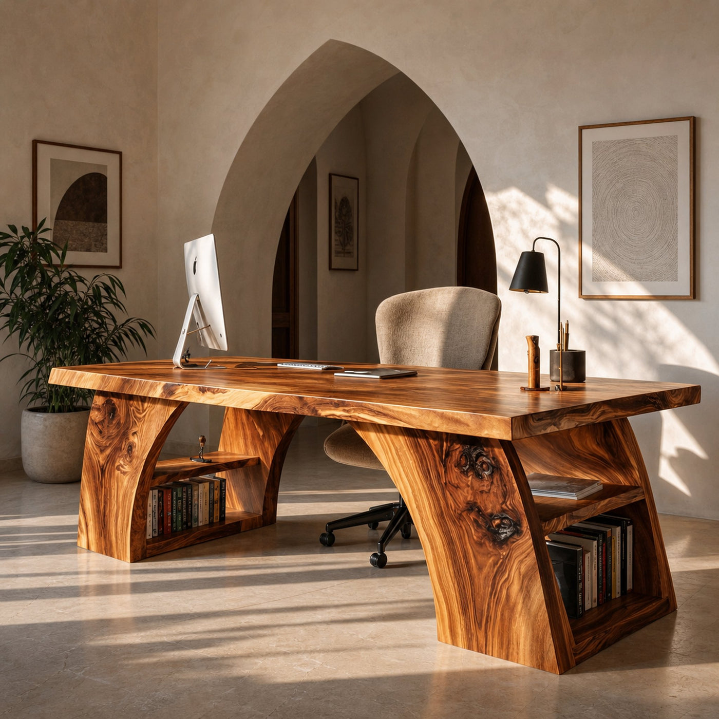 Contemporary Wooden Desk With Open Shelving For Home Office - product view 6