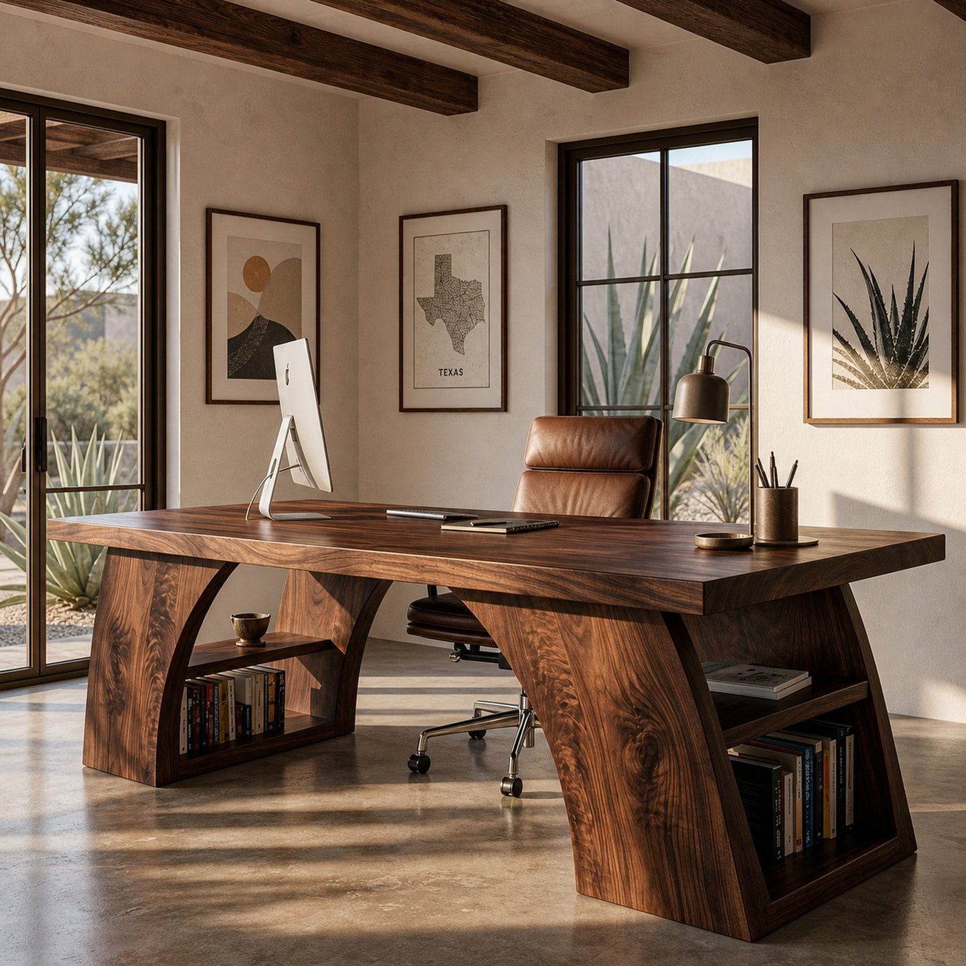 Contemporary Wooden Desk With Open Shelving For Home Office - product view 7