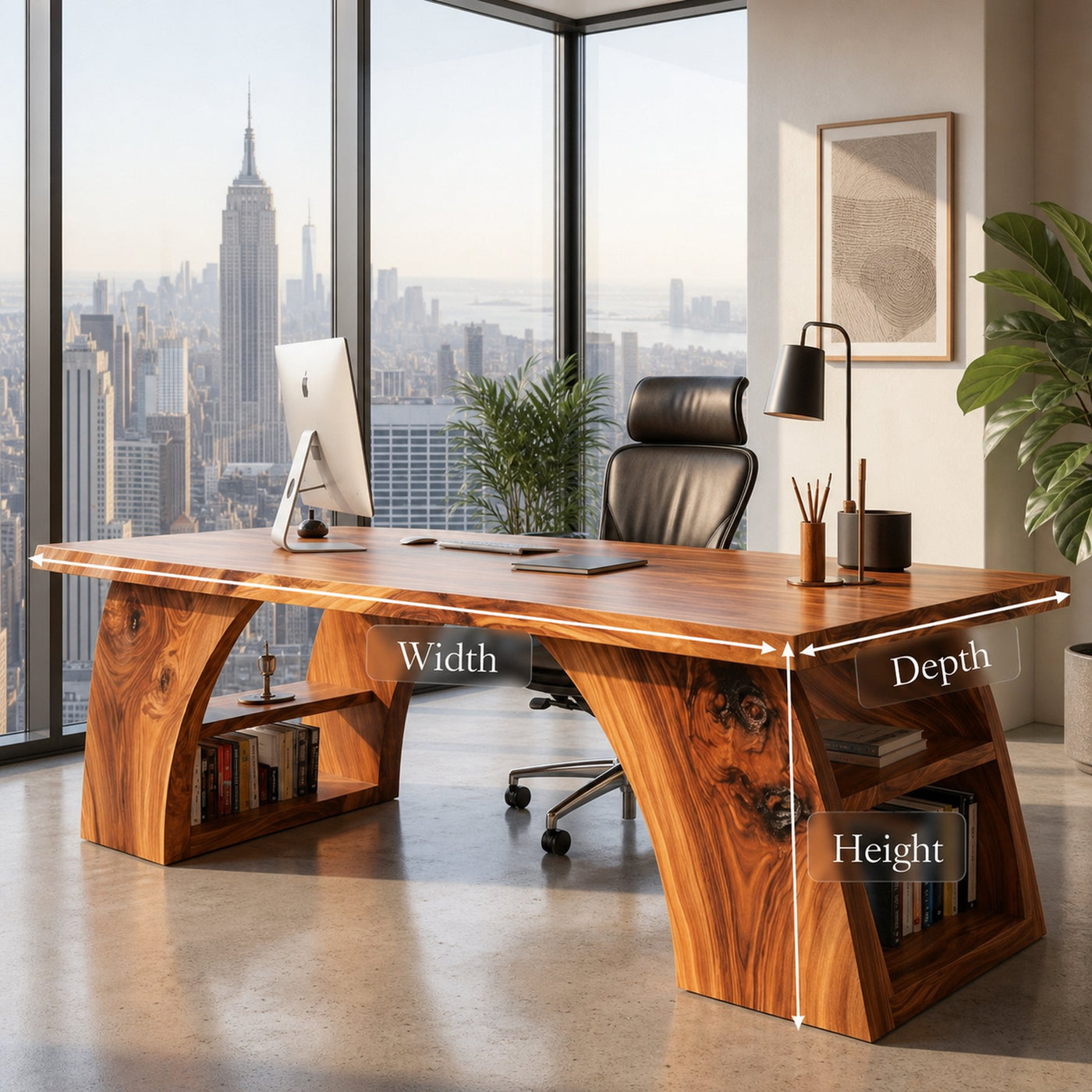 Contemporary Wooden Desk With Open Shelving For Home Office - product view 8
