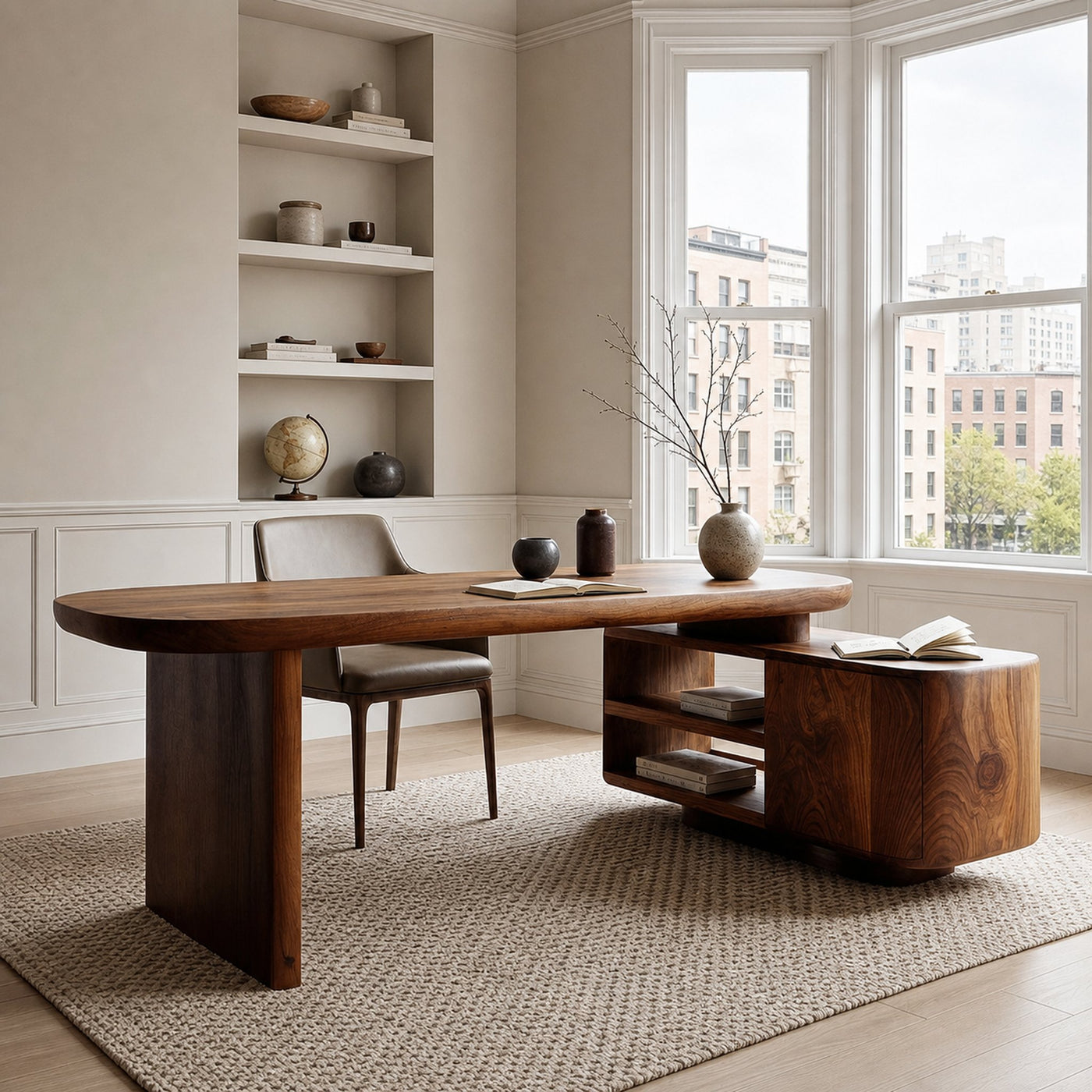 Contemporary Wooden L Desk With Rounded Form For Creative Studio - product view 6
