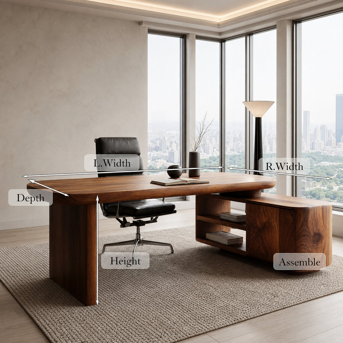 Contemporary Wooden L Desk With Rounded Form For Creative Studio - product view 8
