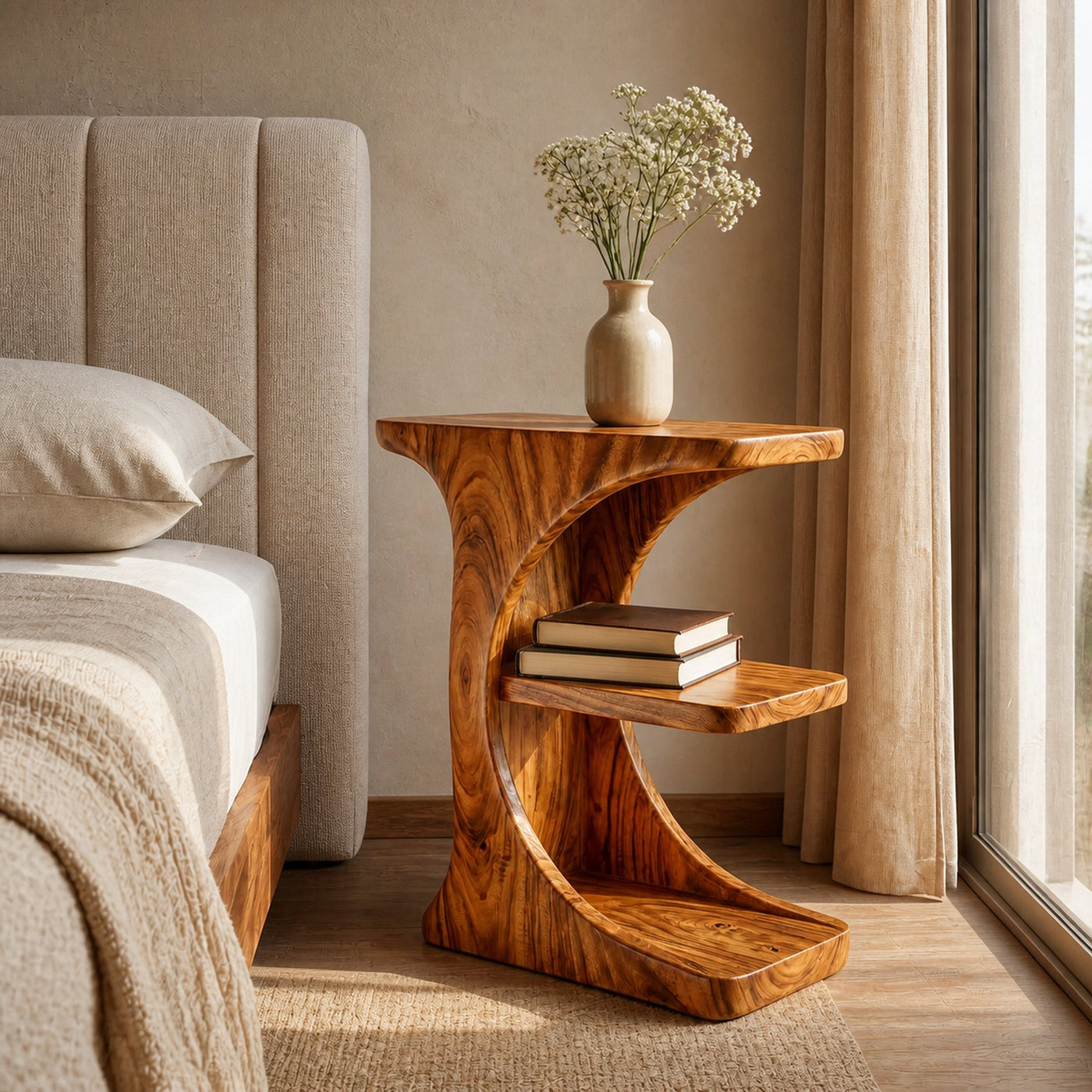Contemporary Wooden Nightstand With Storage Levels For Bedroom