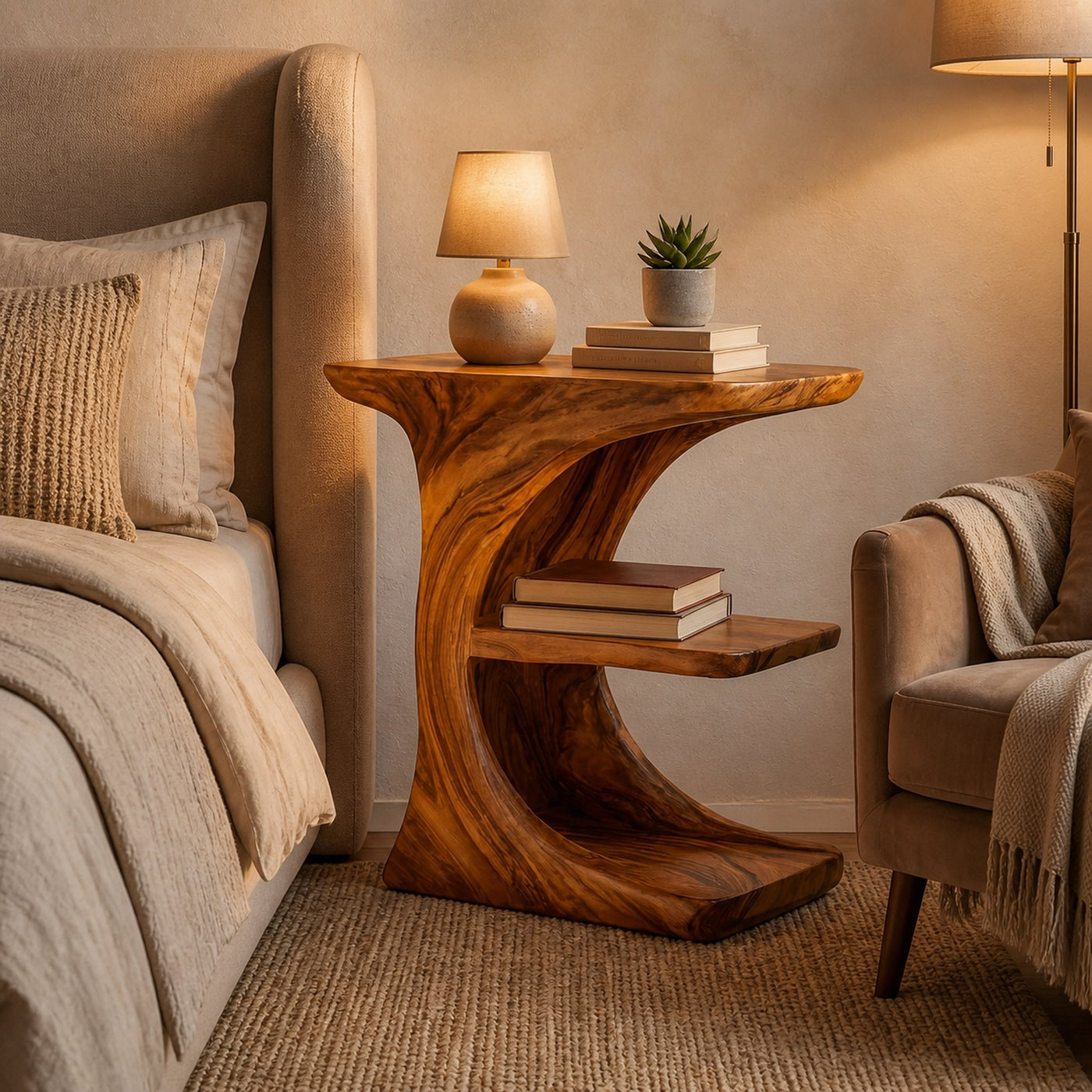 Contemporary Wooden Nightstand With Storage Levels For Bedroom - product view 6