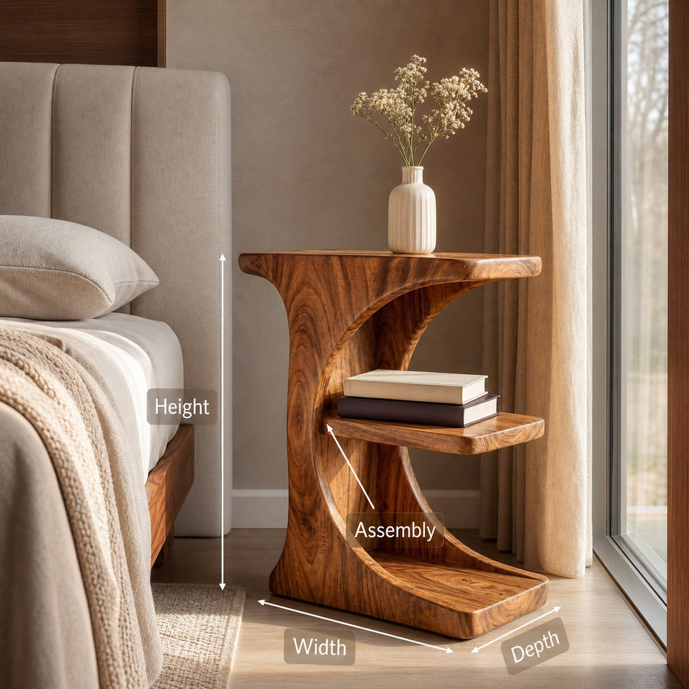 Contemporary Wooden Nightstand With Storage Levels For Bedroom - product view 8