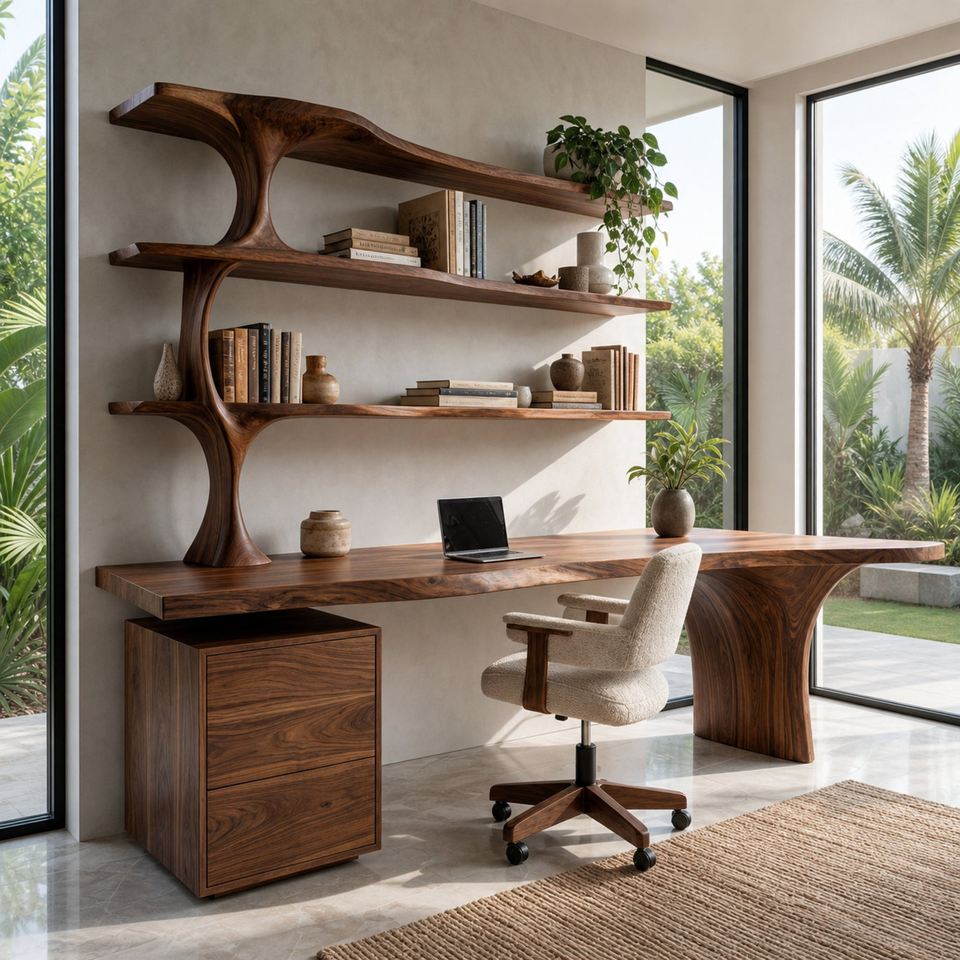 Contemporary Wooden Office Desk With Integrated Drawers For Workspace