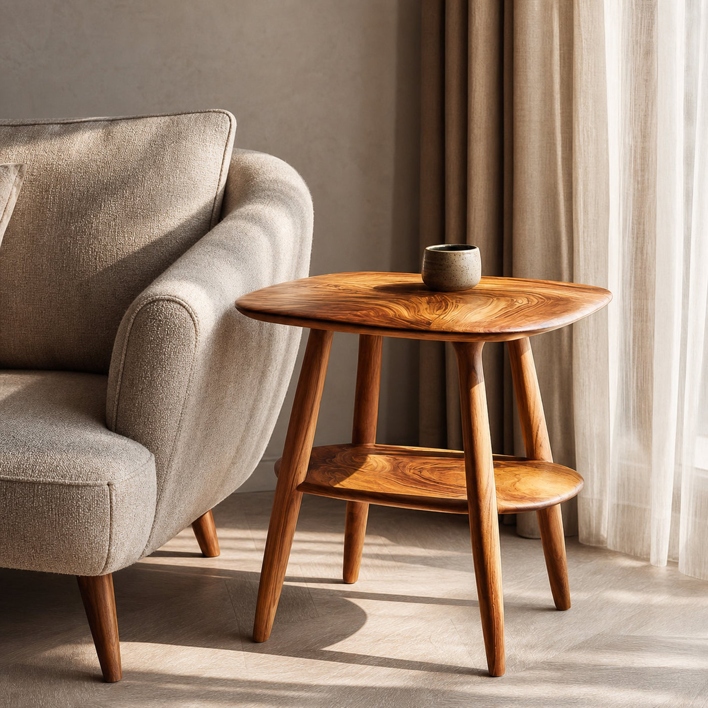 Contemporary Wooden Side Table With Curved Silhouette For Living - product view 6