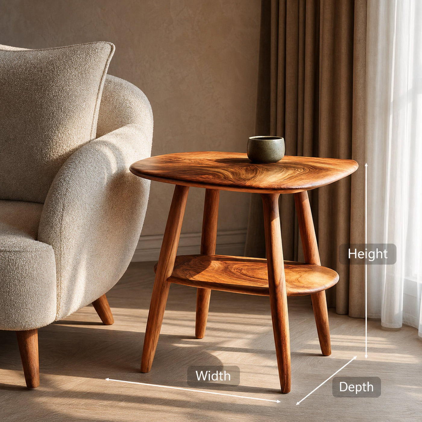 Contemporary Wooden Side Table With Curved Silhouette For Living - product view 7