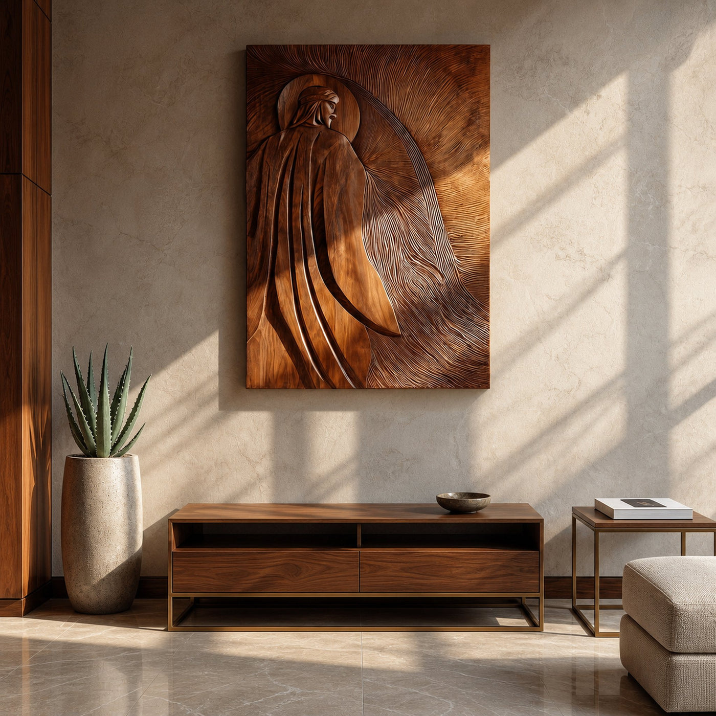 Contemporary Wooden Wall Art With Carved Figure For Living Room - product view 6