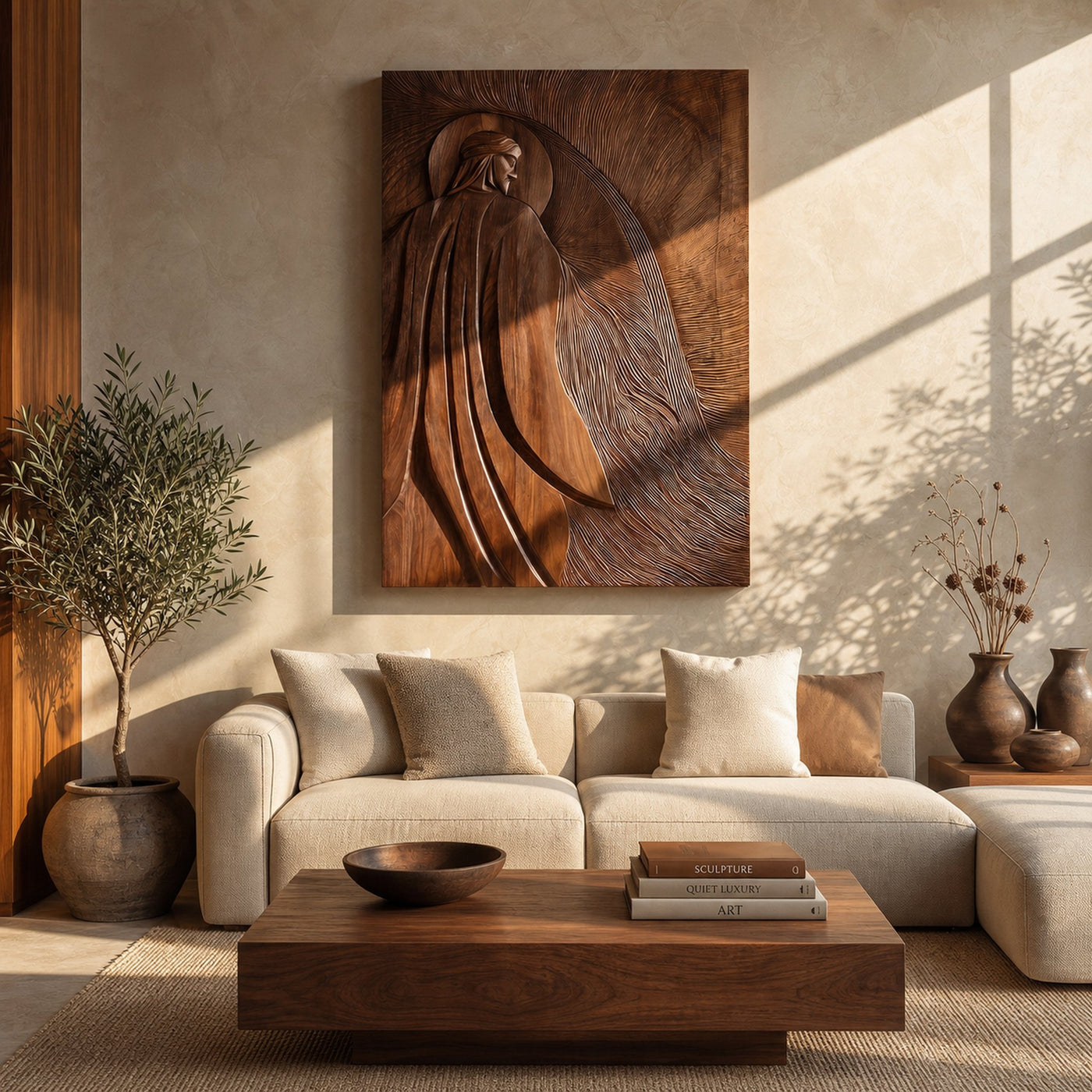 Contemporary Wooden Wall Art With Carved Figure For Living Room - product view 7