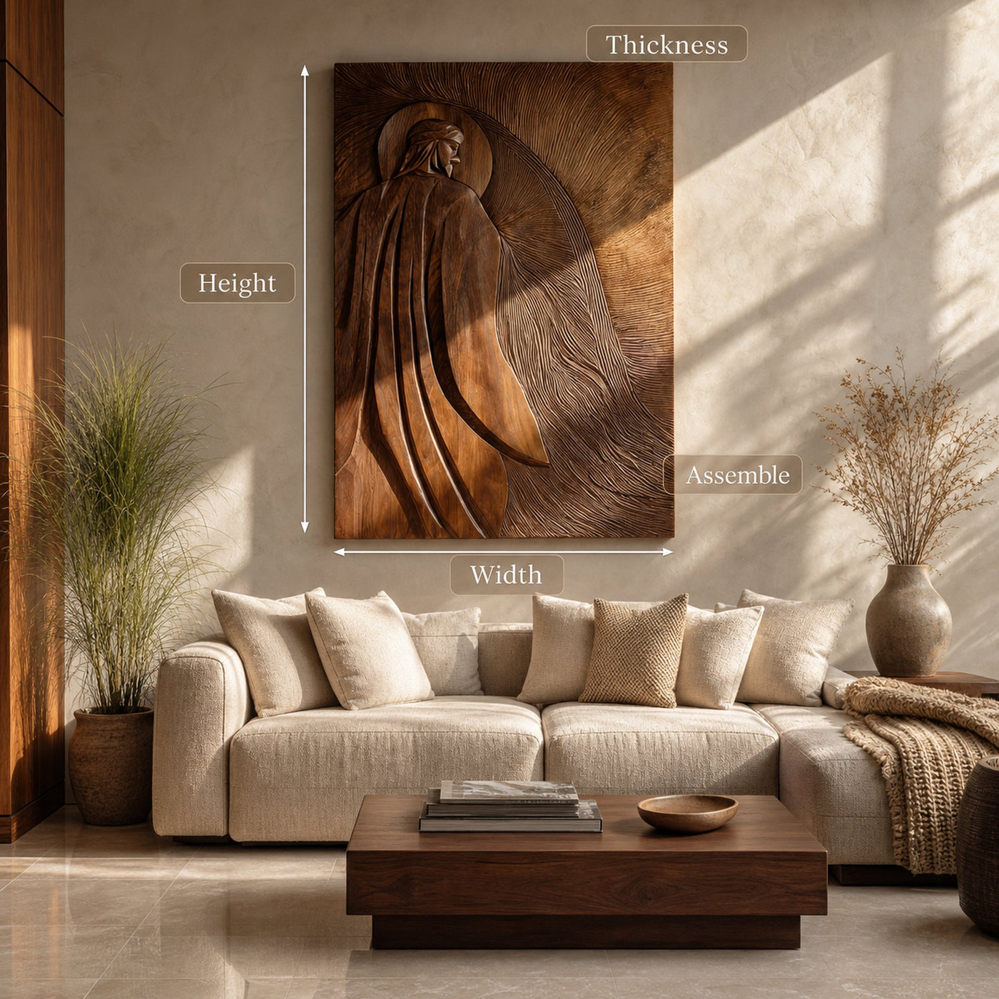 Contemporary Wooden Wall Art With Carved Figure For Living Room - product view 8