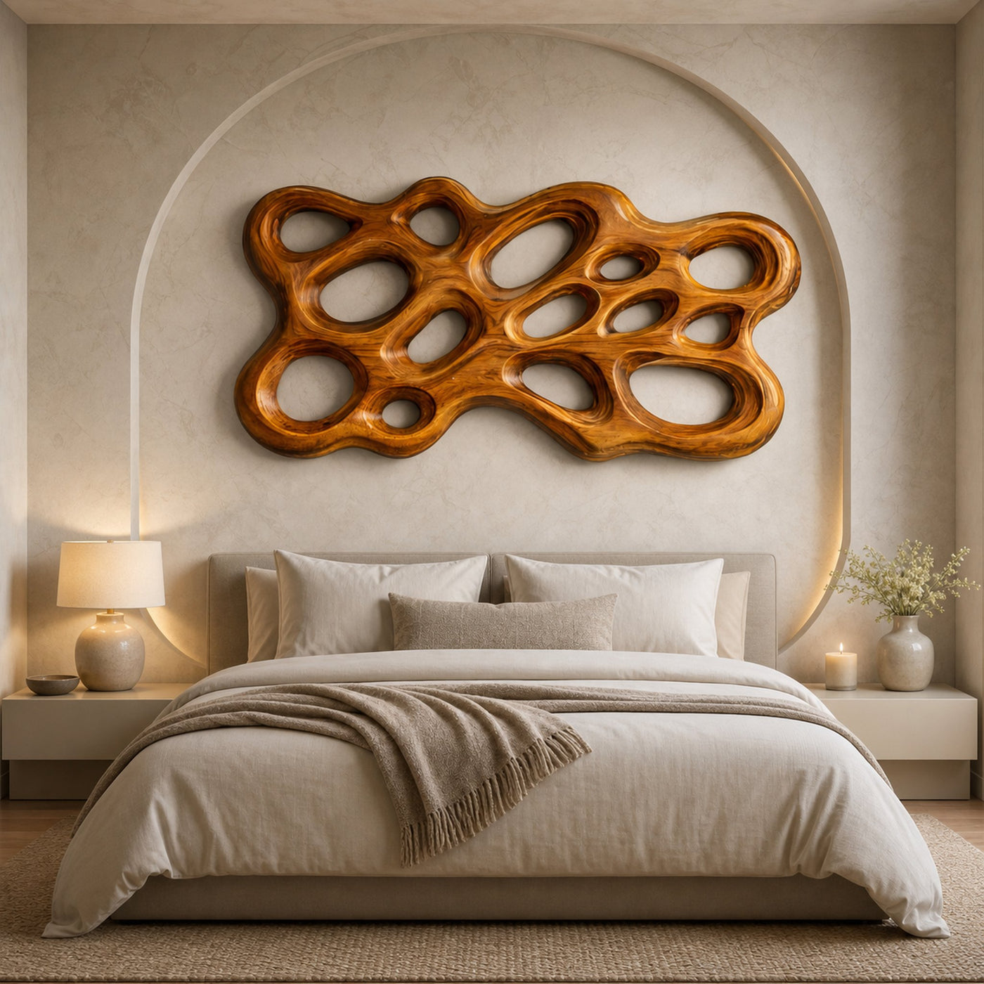 Contemporary Wooden Wall Art With Cutout Sculpture For Bedroom