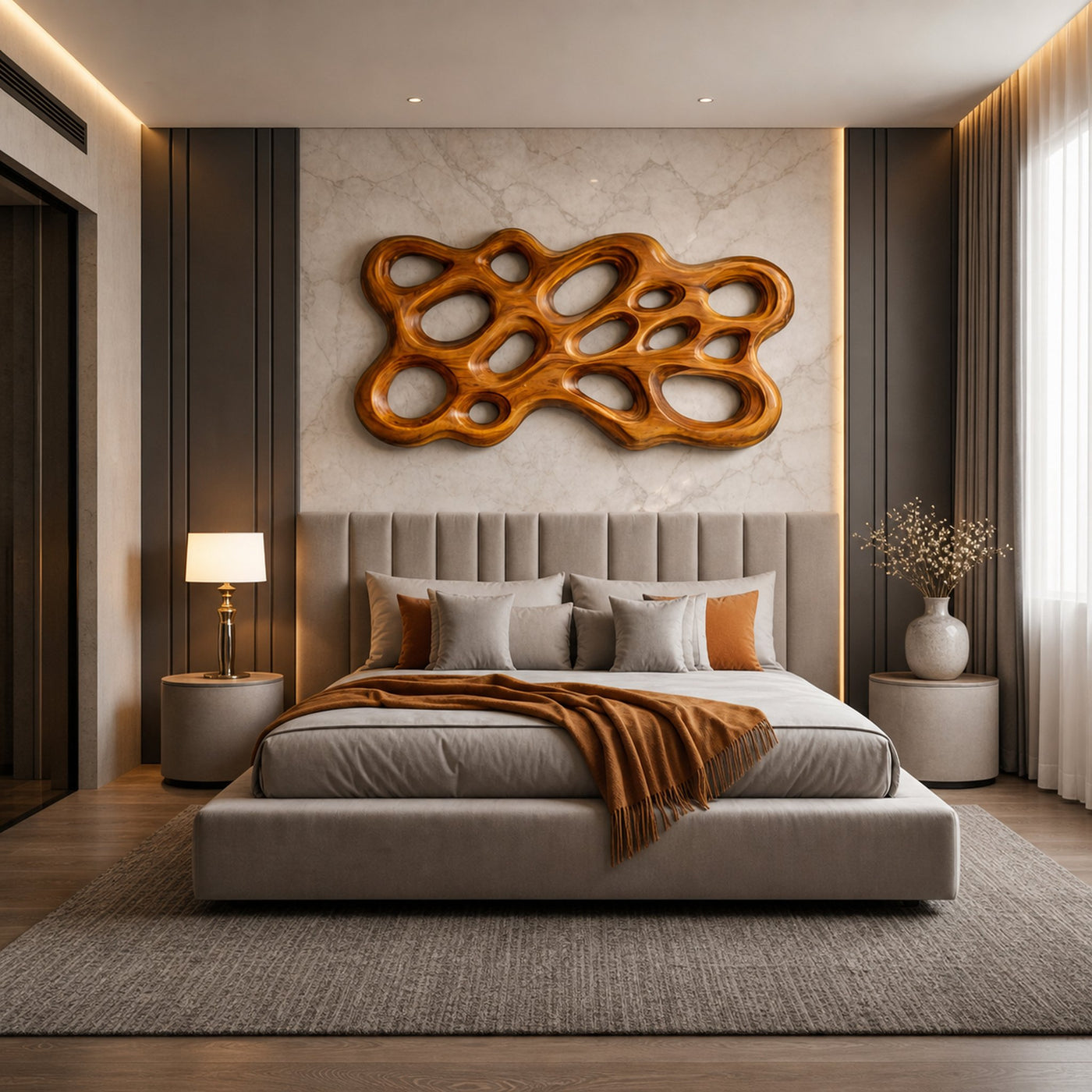 Contemporary Wooden Wall Art With Cutout Sculpture For Bedroom - product view 6