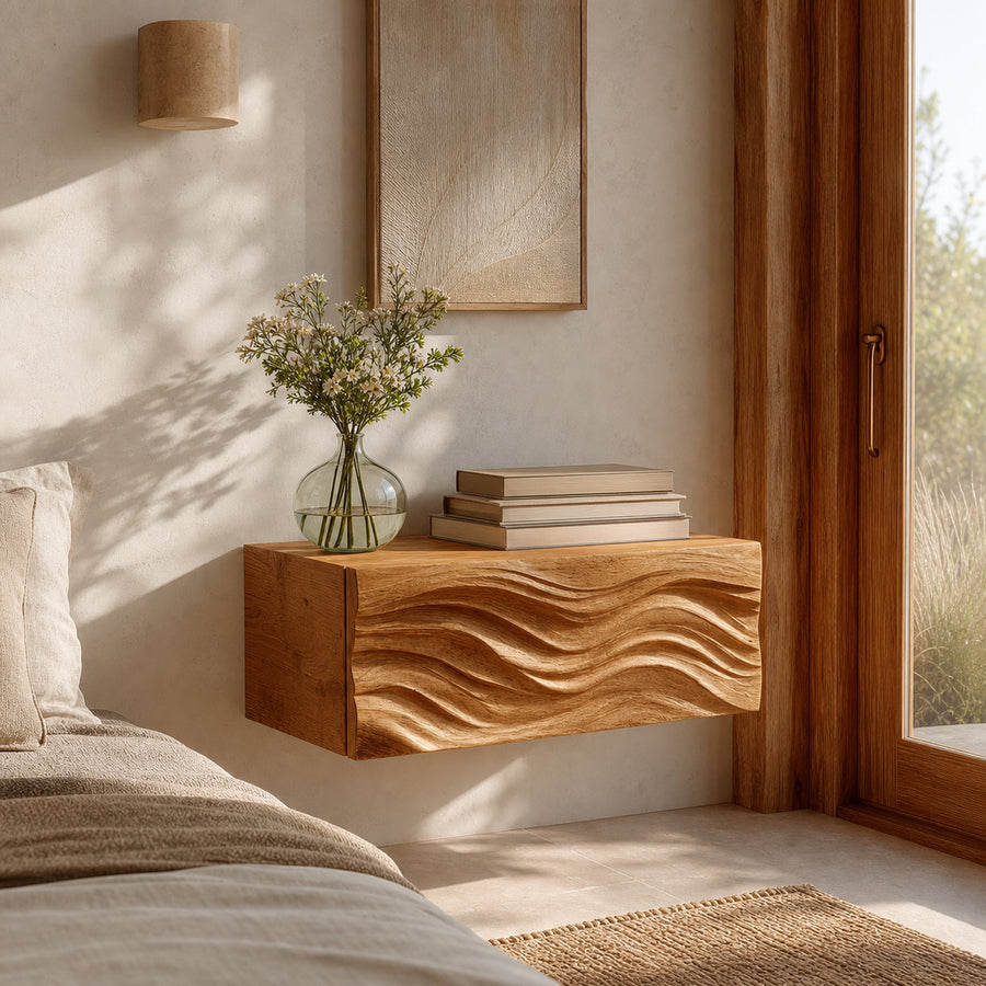 Contemporary Wooden Wall Mounted Nightstand For Bedroom Storage