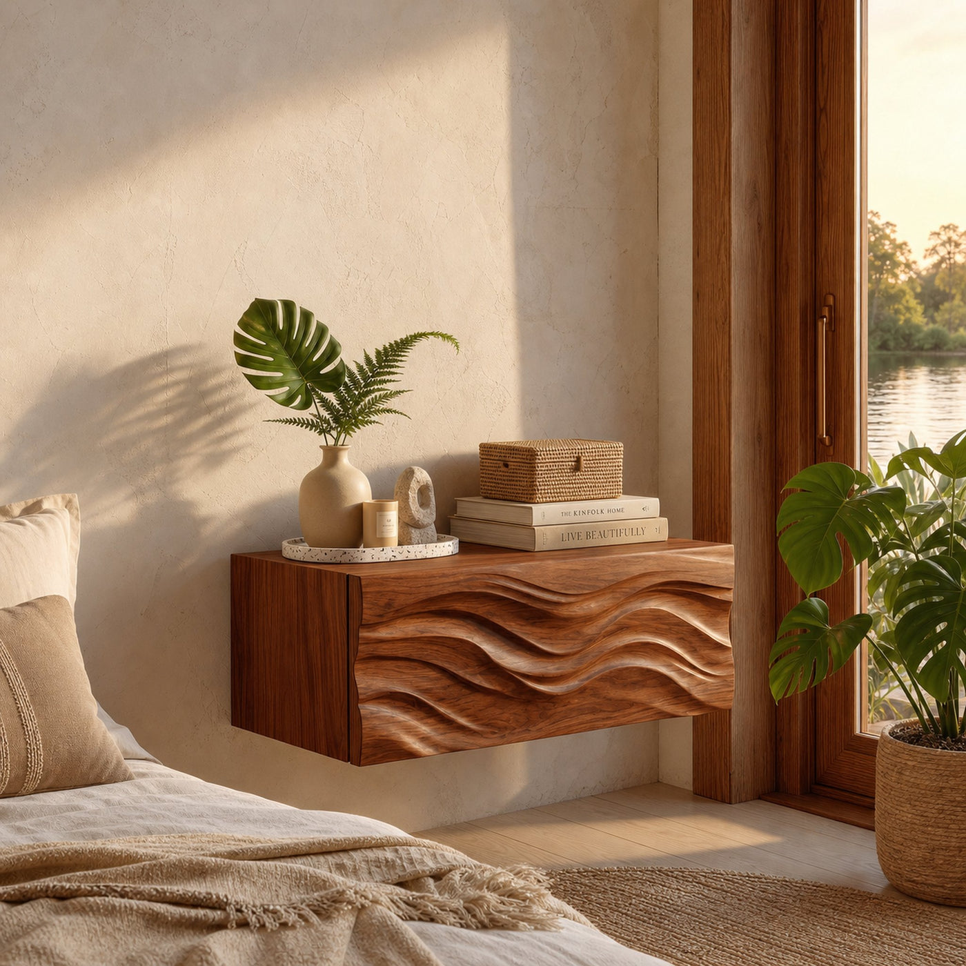 Contemporary Wooden Wall Mounted Nightstand For Bedroom Storage - product view 6